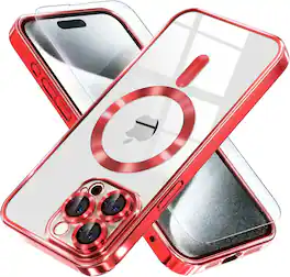 Entronix - Premium Bundle for iPhone 13 Pro Max - Magnetic Luxury Glossy Case & Clear Screen Protector - Red