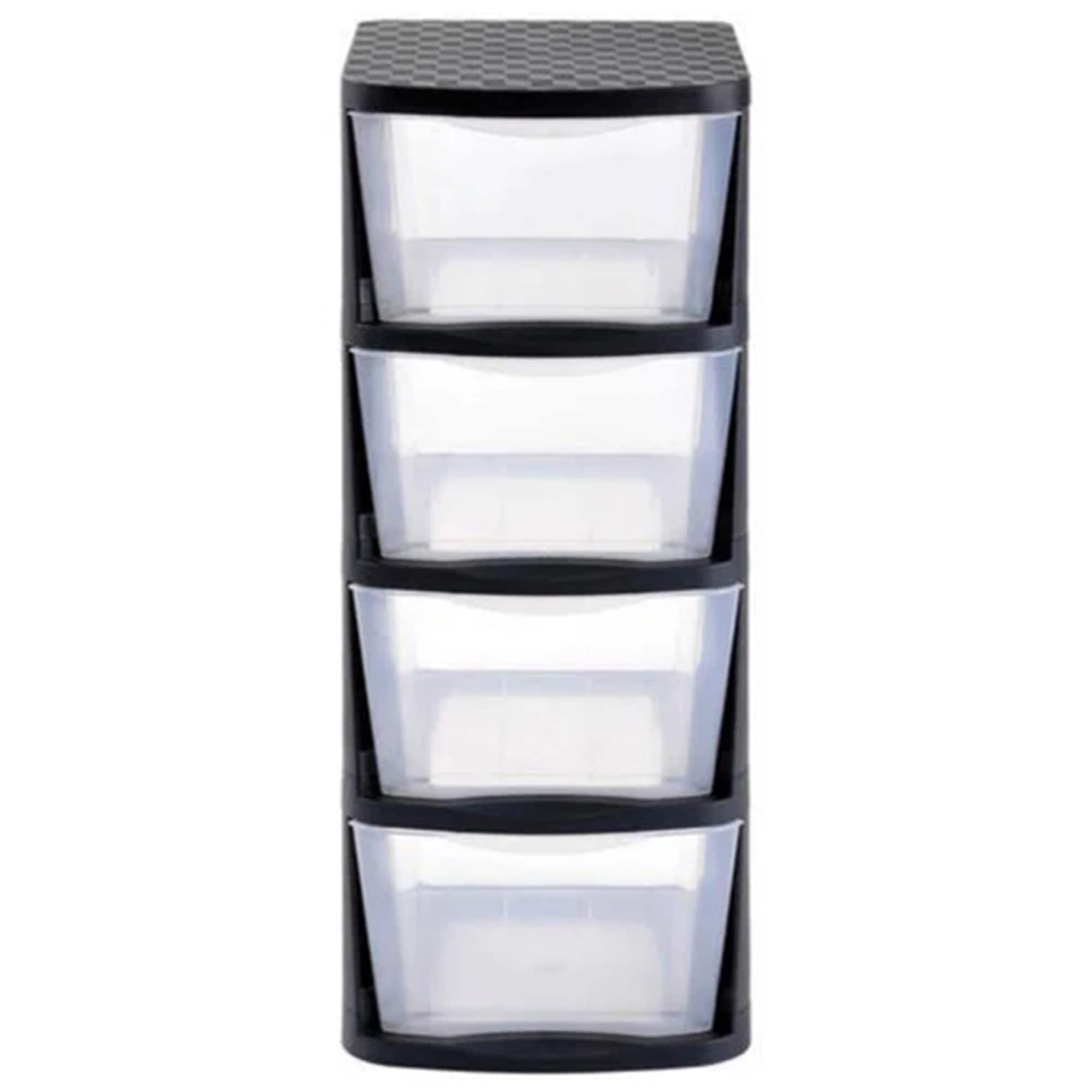 Juggernaut Storage - Clear Plastic 4 Drawer Home Storage Tower with Black Frame