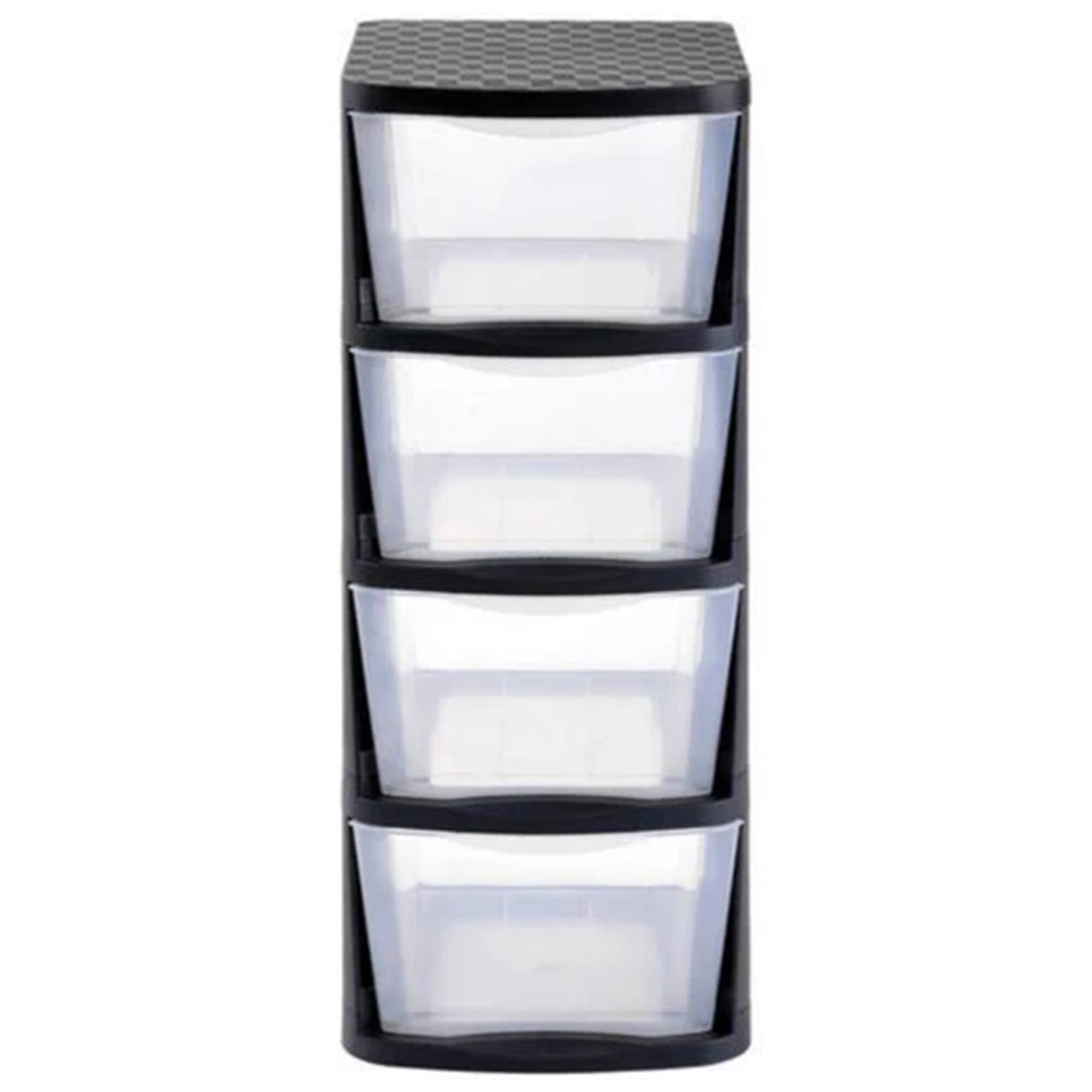 Juggernaut Storage - Clear Plastic 4 Drawer Home Storage Tower with Black Frame