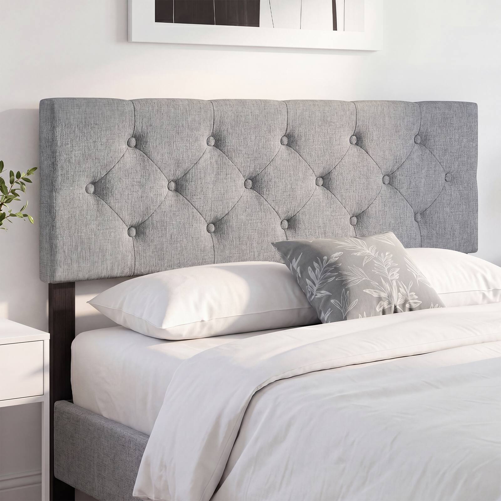 Alt View 1. Gymax - Gymax Upholstered Headboard Queen/Full Size Tufted Linen Fabric Bed Frame Mount Panel Gray - Gray.