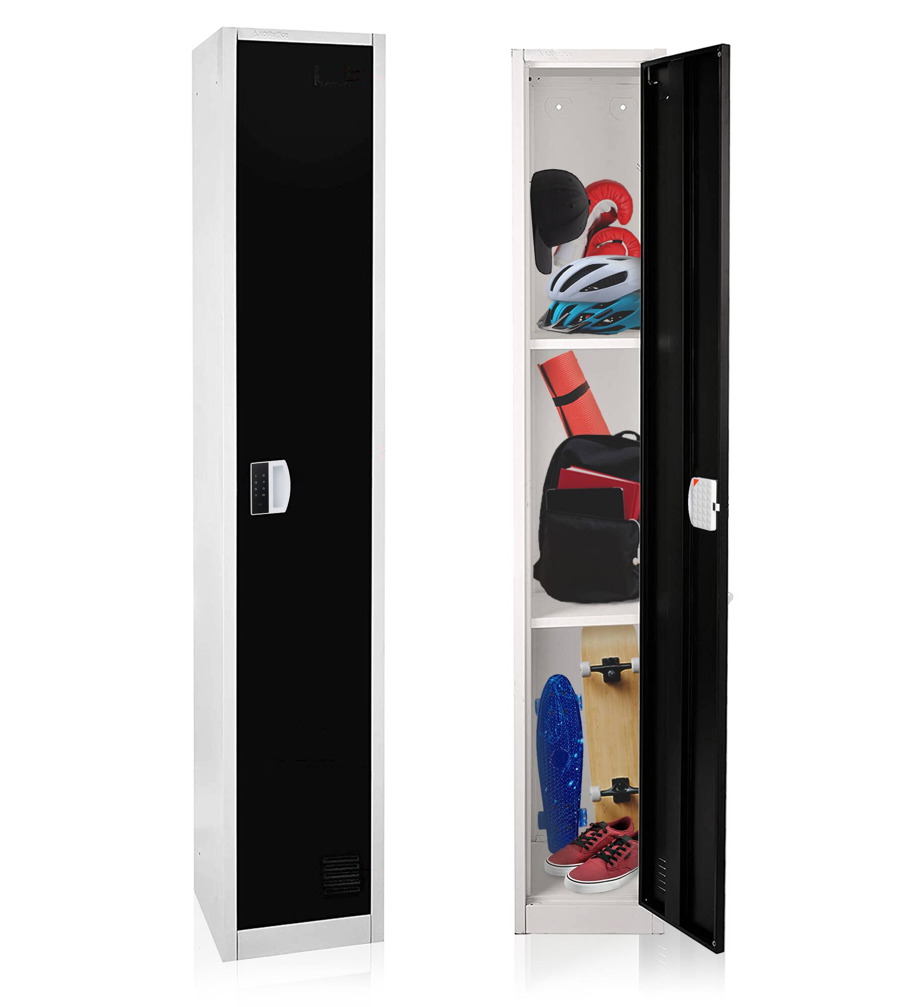 Alt View 6. AdirOffice - Storage Locker 629-Series 72" H 1-Tier Steel Digital Lock 2-Shelf Locker, 4/Pack - Black.