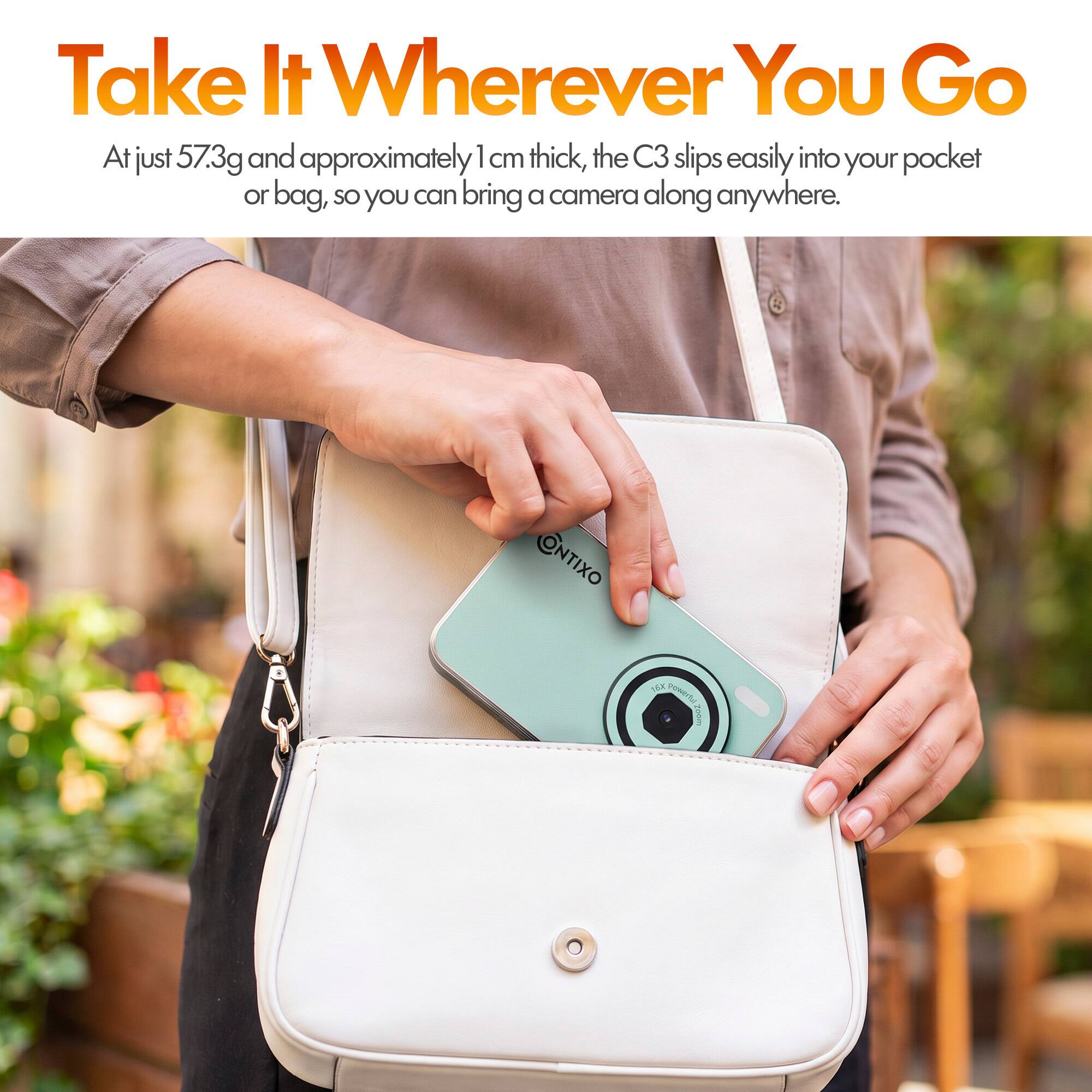 Take It Wherever You Go

At just 57.3g and approximately 1 cm thick, the C3 slips easily into your pocket or bag, so you can bring a camera along anywhere.