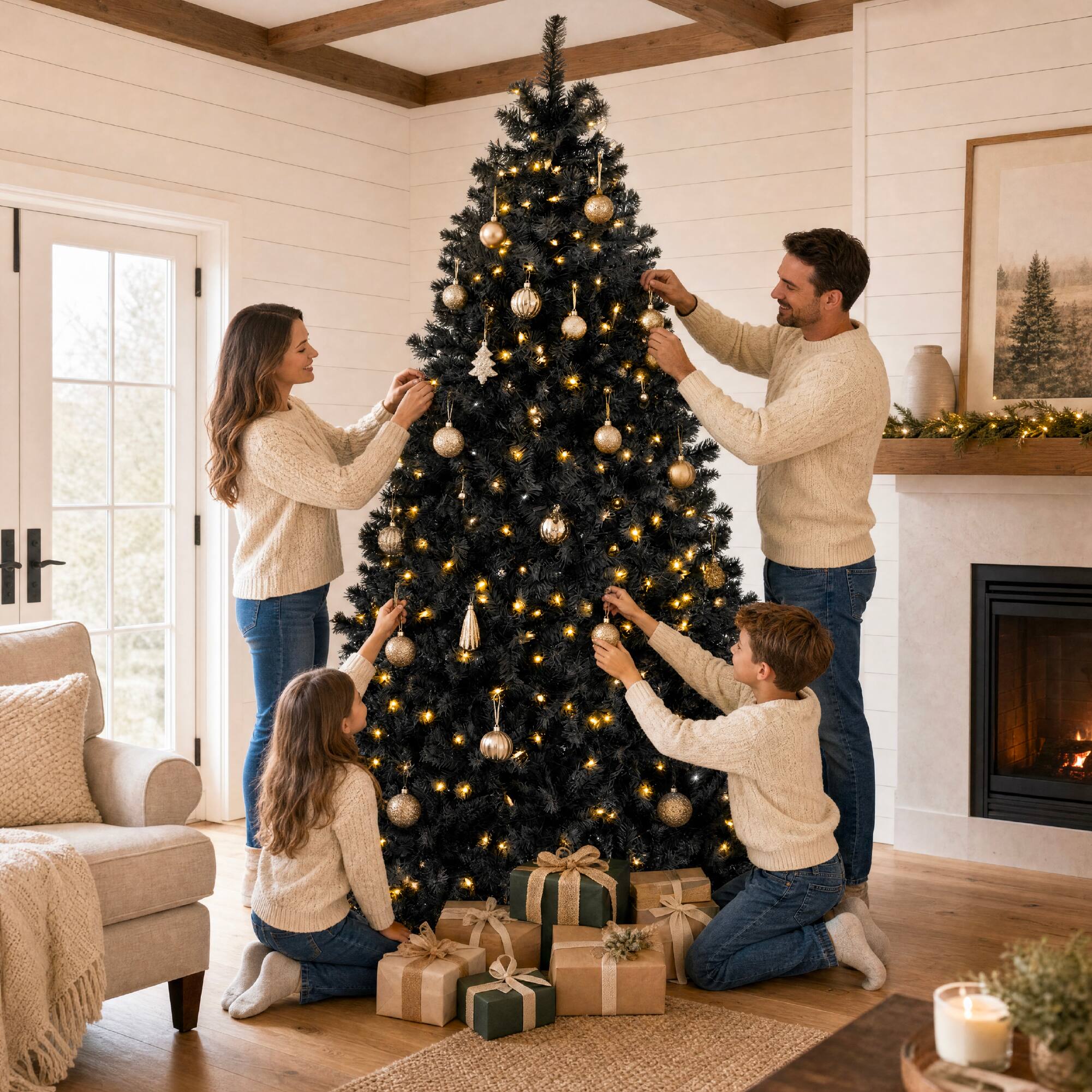 Alt View 6. Best Choice Products - Best Choice Products 6ft Black Artificial Christmas Tree with Viral Twinkling Lights, Pre-Lit Pine, 250 Lights - Black.