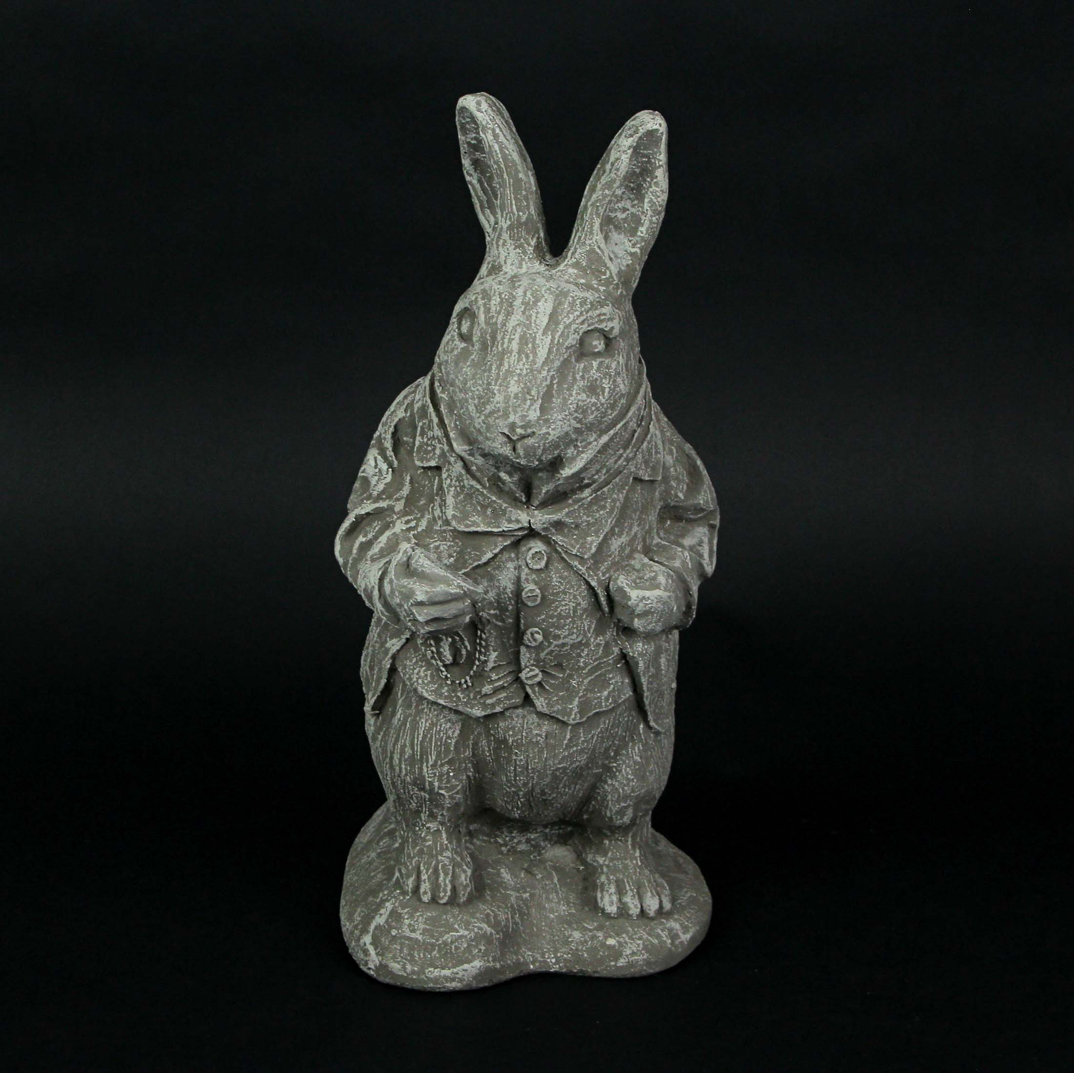 Alt View 4. Things2Die4 - Alice in Wonderland White Rabbit Light Gray Finish Statue 14 in-CEMENT - Grey.