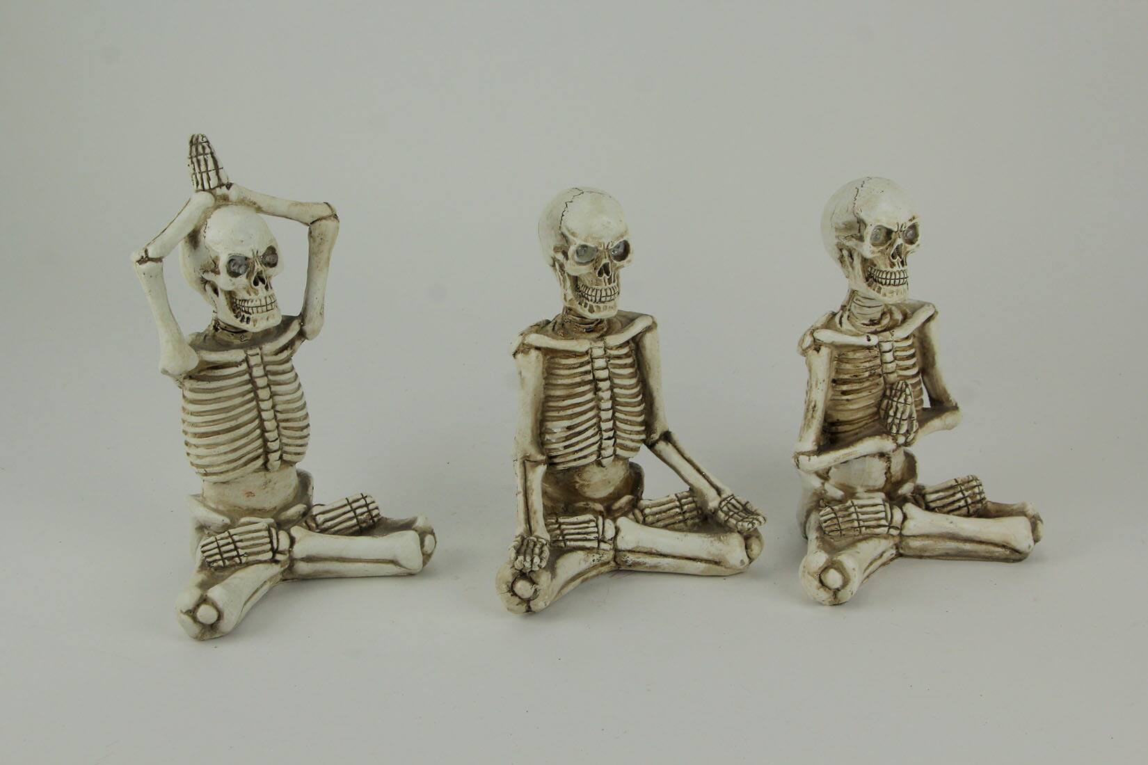 Alt View 2. Zeckos - Bone Stretchers Yoga Skeleton Figurines with LED Eyes Set of 3 - Off-white.