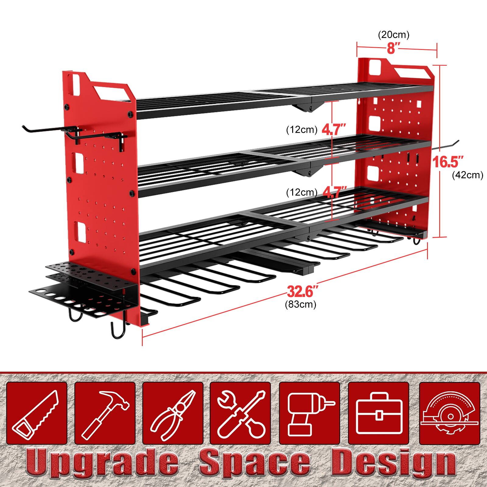 (20cm) 8"  
(12cm) 4.7"  
(12cm) 4.7"  
16.5" (42cm)  
32.6" (83cm)  

Upgrade Space Design