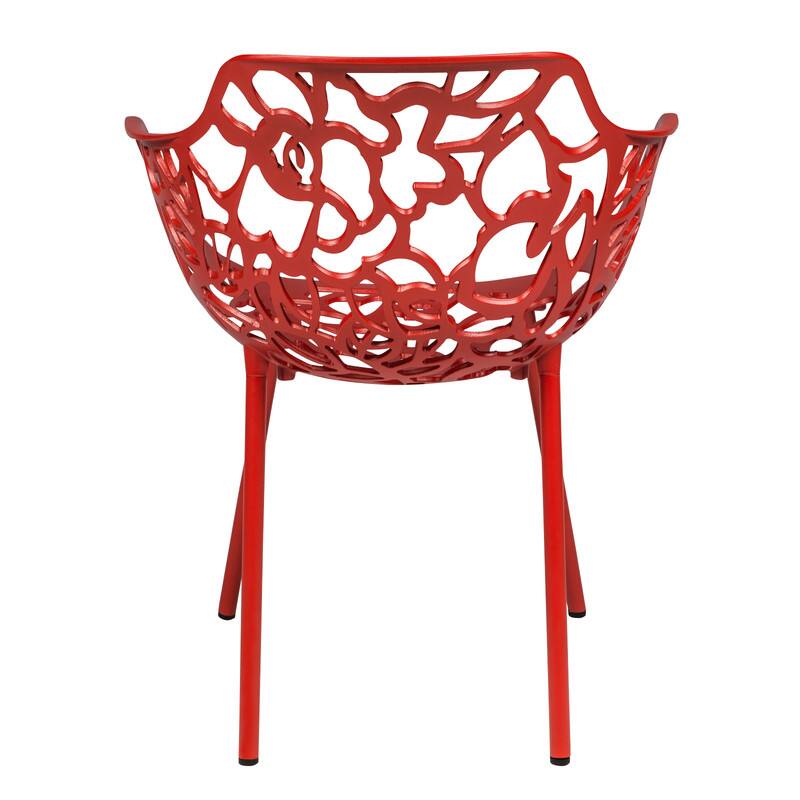 Alt View 1. LeisureMod - Devon Stackable Aluminum Dining Chair with Floral Cutout Design Side Chair for Indoor Outdoor - Red.
