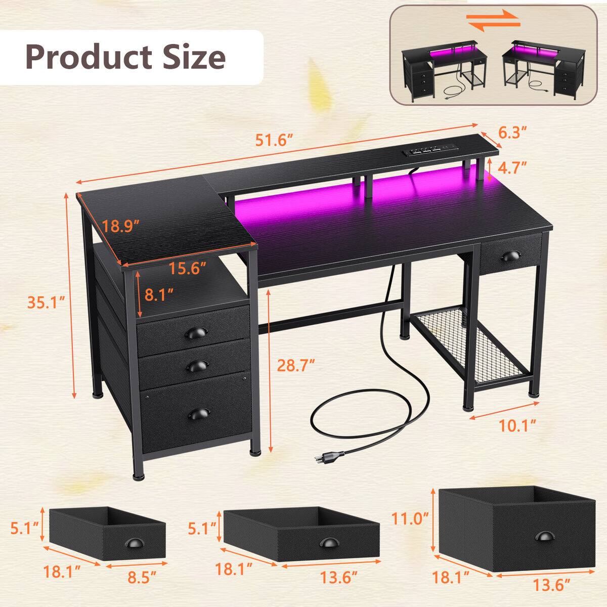 Product Size: 51.6" x 6.3" x 4.7" x 18.9" x 35.1" x 15.6" x 8.1" x 28.7" x 10.1" x 5.1" x 18.1" x 8.5" x 5.1" x 18.1" x 13.6" x 11.0" x 18.1" x 13.6"