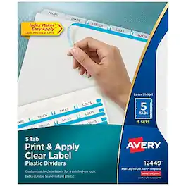 Avery - Index Maker Plastic Dividers with Print & Apply Label Sheets, 5 Tabs, 5 Sets/Pack - Multicolor