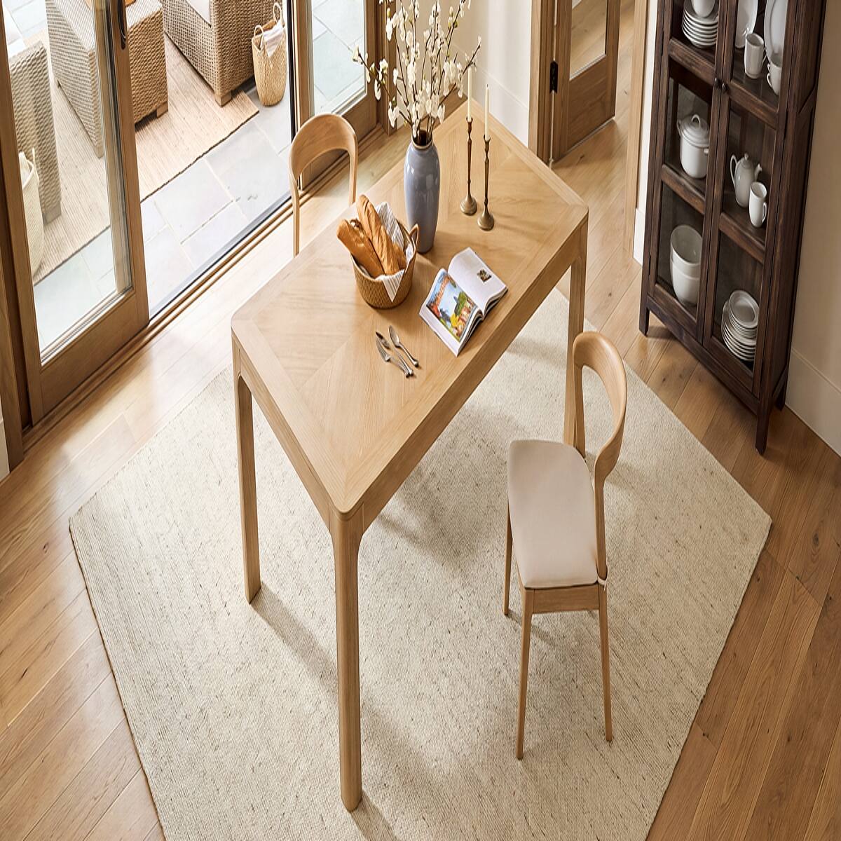Loheer Rectangular Dining Table, Parquet Style Oak Veneer Top, Finish ...