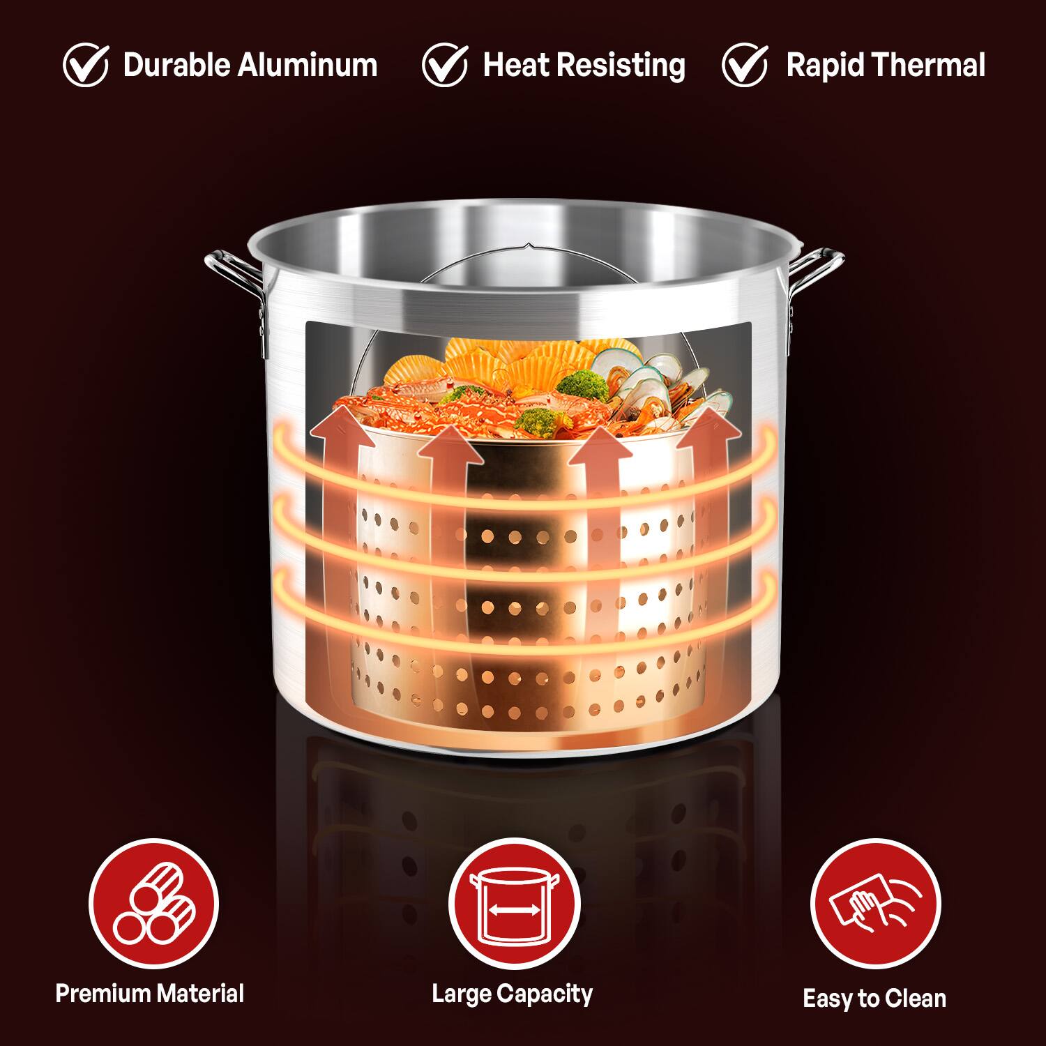 - Durable Aluminum
- Heat Resisting
- Rapid Thermal
- Premium Material
- Large Capacity
- Easy to Clean