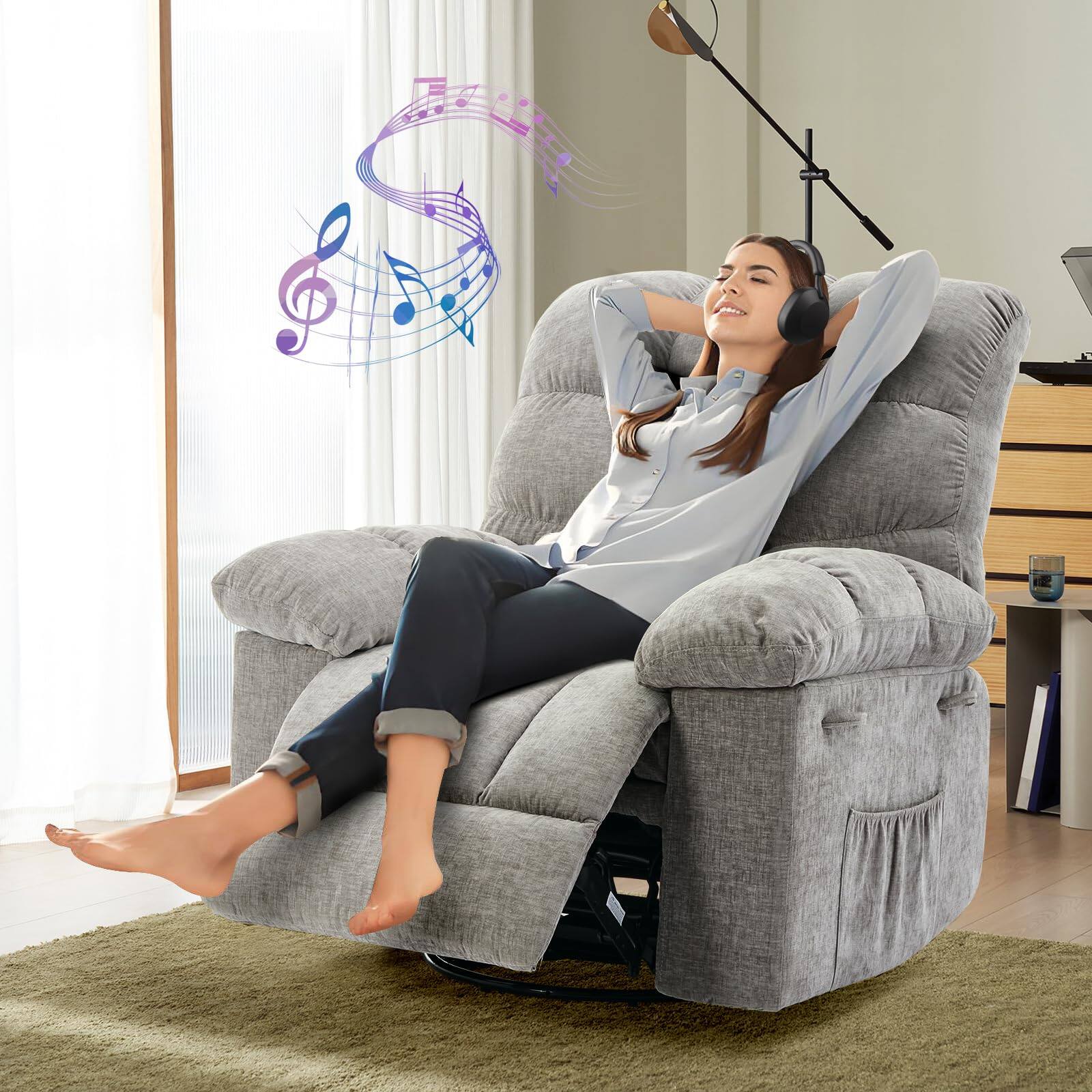 Alt View 7. Jojoka - 35.4" Wide Manual Recliner Chair, Chenille Upholstery Swivel Nursery Rocking Chair - Grey.