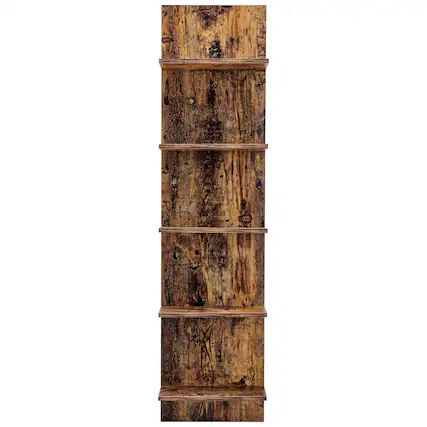 Front. Danya B - Five Tier Wide Column Wall Shelf - Pine - Brown.