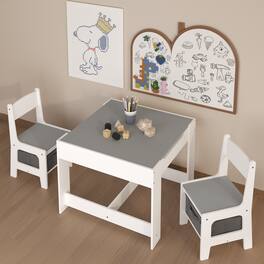 Tiramisubest - Kids Table and Chair Set,3 in 1 Toddlers Wooden Activity Table with Storage Drawer,2 in 1 Detachable Tabletop Table Set - White