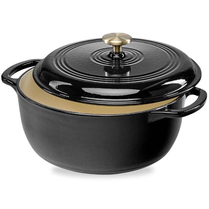 SlickBlue - Large 6-Quart Dutch Oven in Enamel Cast Iron for All-Purpose Cooking - Black