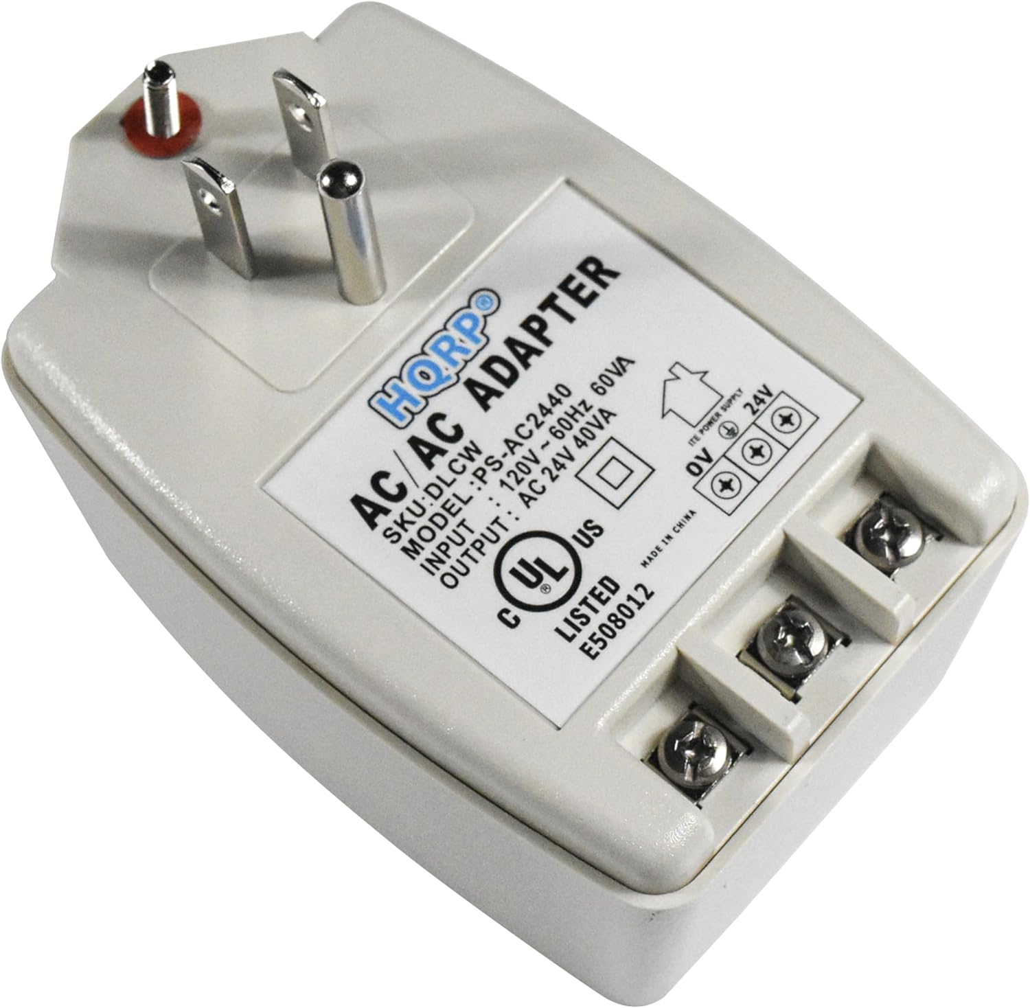 HQRPO ADAPTER 60VA SUPPLY 24V AC PS-AC2440 60Hz 40VA E POWER C + I oV + AC SKU:DLCW MODEL:PS-AC2440 INPUT OUTPUT .. 120V AC24V US MADE IN CHINA L 20 LISTED E508012