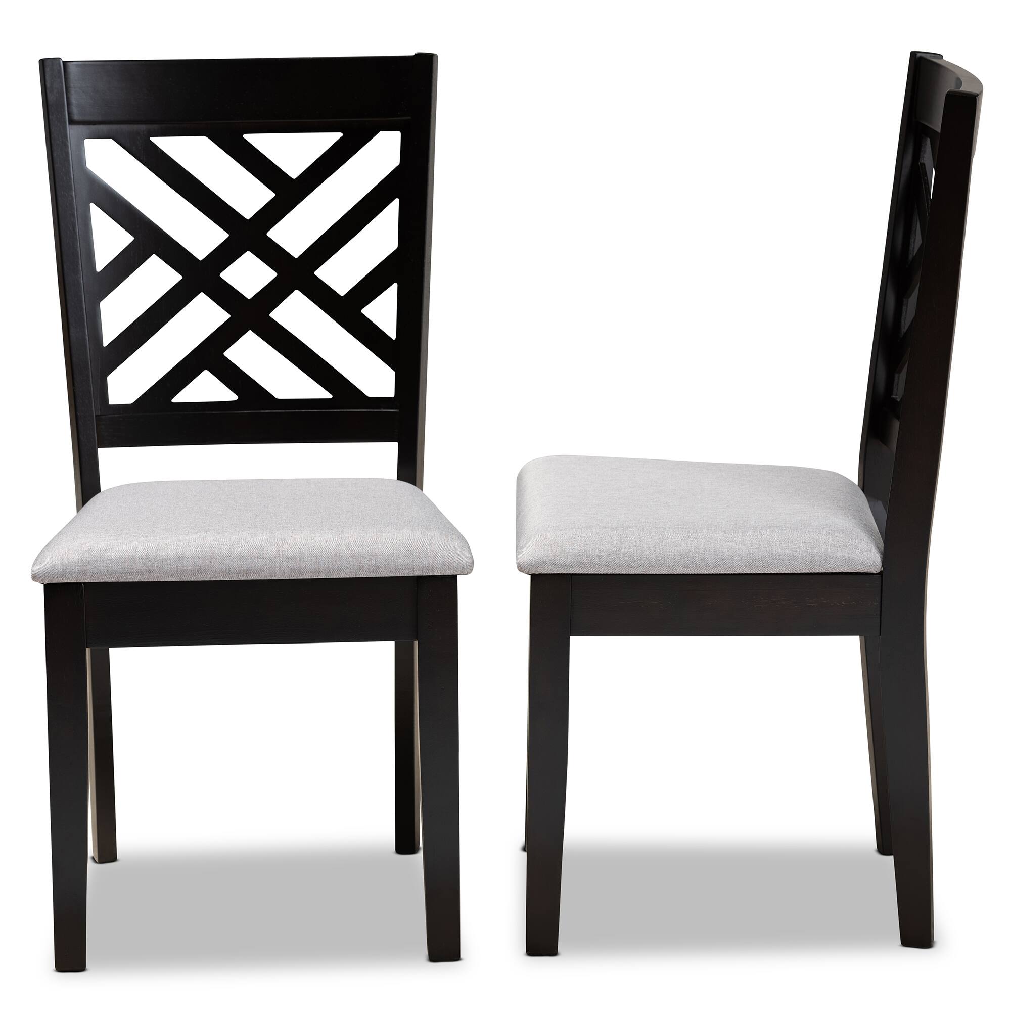 Left. Baxton Studio - Caron Modern Fabric Upholstered Espresso Finished Wood 2-Piece Dining Chair Set Set - Grey/Espresso.
