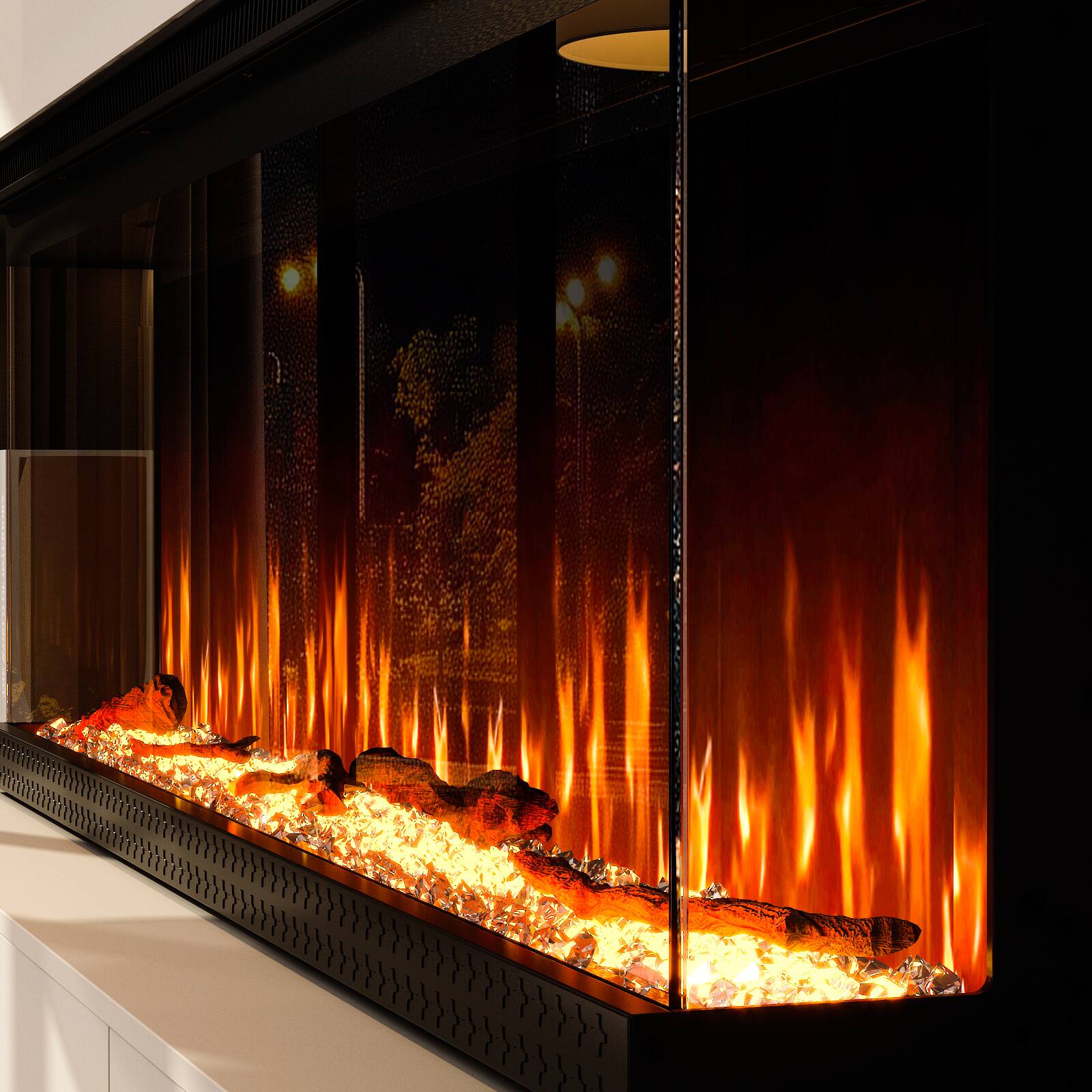 FUFU & GAGA - 50" 3-Sided Holographic Electric Fireplace with WiFi App Control 12 Flame Colors Timer & Dual Heat Settings - Black - Thumbnail 2