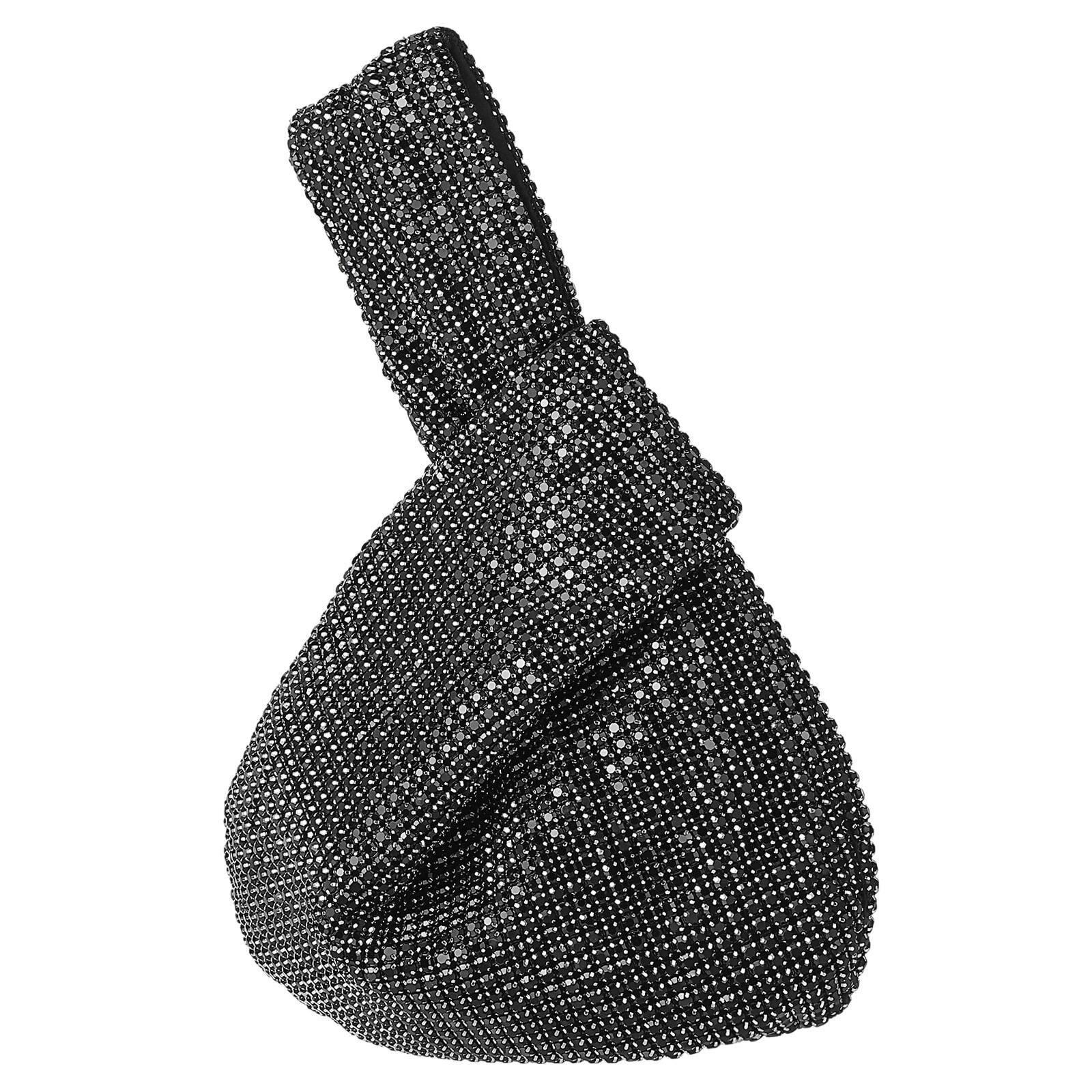 Front. Unique Bargains - Sparkly Rhinestone Evening Bag for Women, Clutch Purse for 1920s Party Wedding Prom - Black.