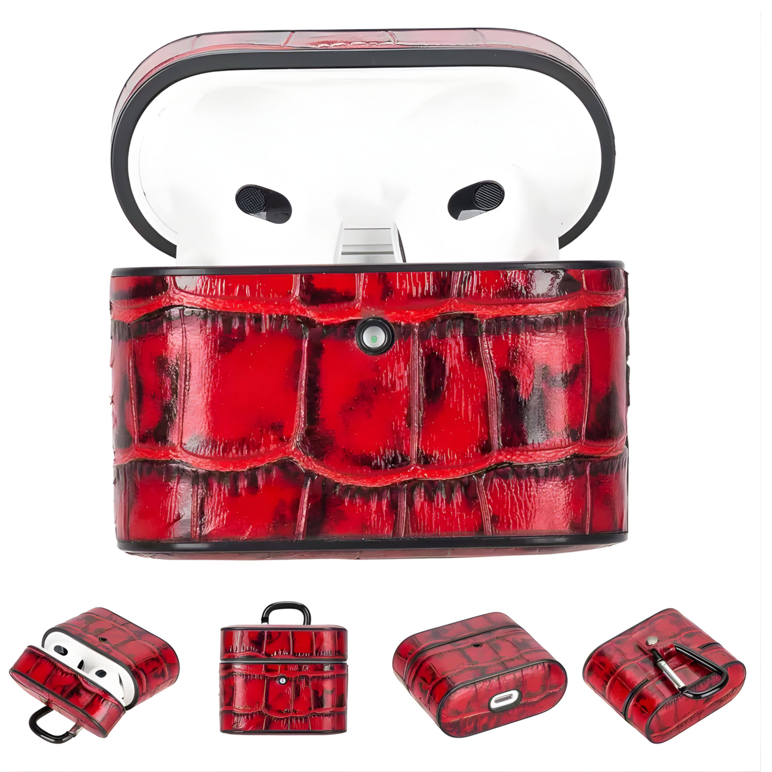 Angle. Kitcheniva - Leather Case For Apple AirPods 3 Red - Red.