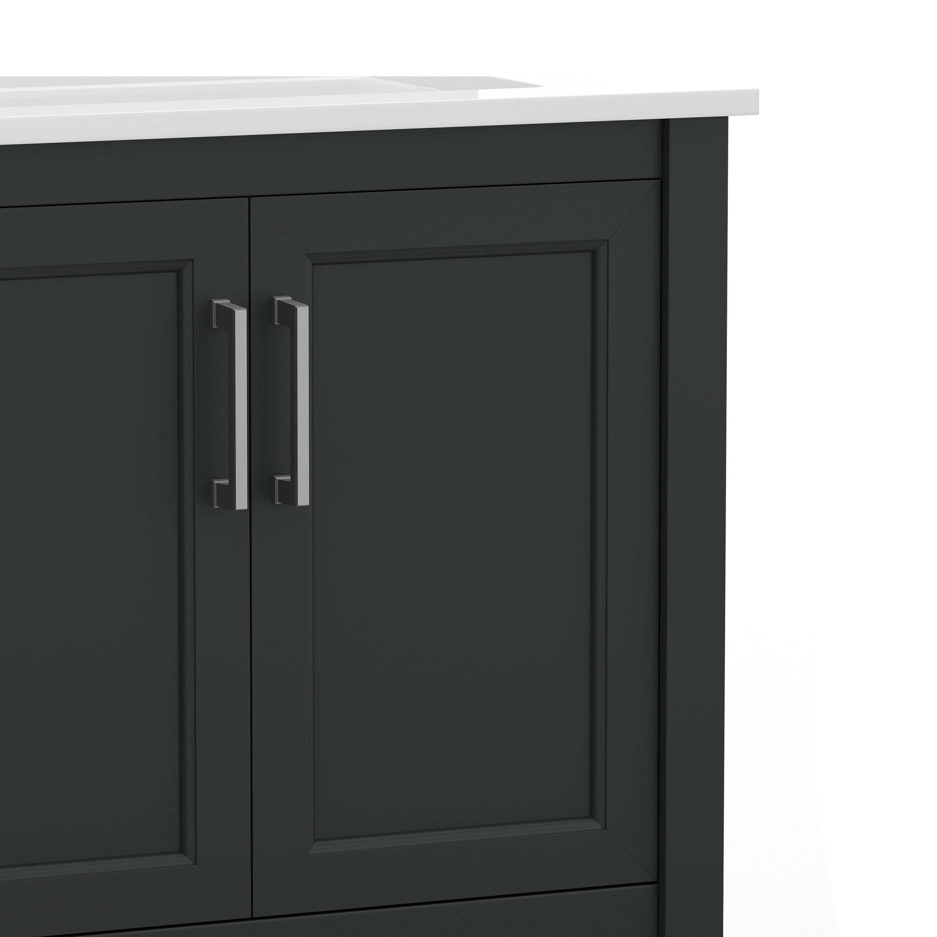 Alt View 9. Emma + Oliver - Vesta Bathroom Vanity, Single Sink Cabinet with 2 Soft Close Doors and Open Shelf, Carrara Marble Finish Countertop - Black Frame/Nickel Hardware.