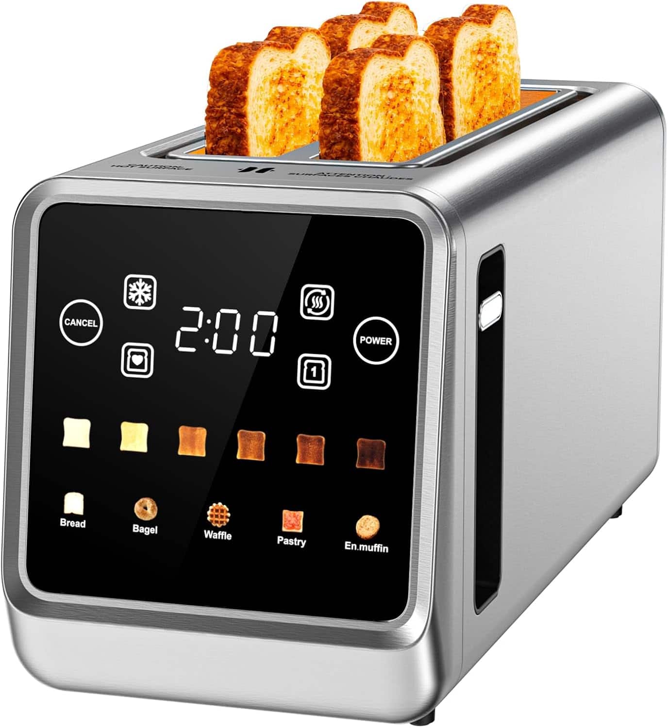 Teendow - 4 Slice Toaster Touch Screen 1.5" Wide Slot, 1400W Stainless Steel Smart Bread Toaster for 5 Bread Modes - Silver