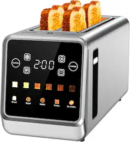 Teendow - 4 Slice Toaster Touch Screen 1.5" Wide Slot, 1400W Stainless Steel Smart Bread Toaster for 5 Bread Modes - Silver