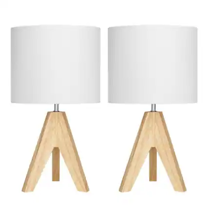 Front. Hivvago - Set of 2 - Scandinavian Style Tripod Desk Lamp with White Linen Drum Shade - White Linen.