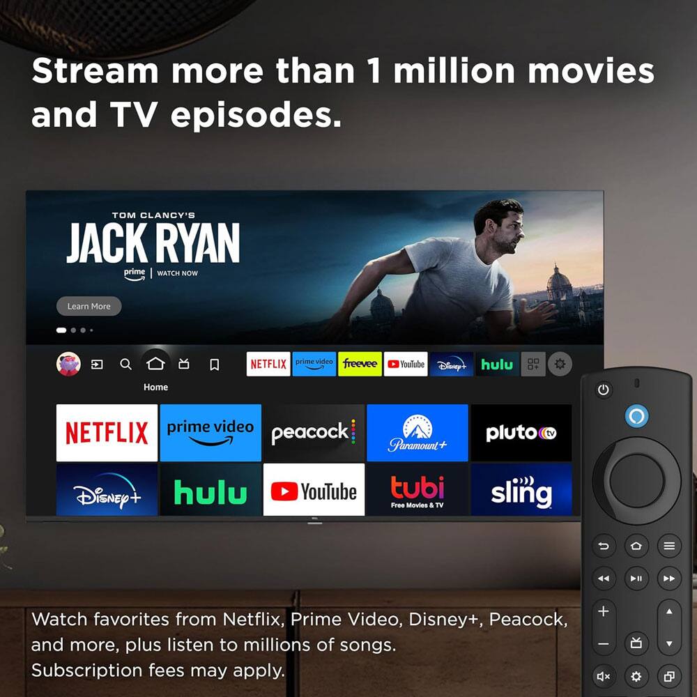 Stream more than 1 million movies and TV episodes.

TOM CLANCY'S JACK RYAN  
prime WATCH NOW  
Learn More

NETFLIX prime video freevee YouTube Disney! hulu O + Home NETFLIX prime video peacock Paramount pluto tv Disney+ hulu YouTube tubi Free Movies & TV sling

Watch favorites from Netflix, Prime Video, Disney+, Peacock, and more, plus listen to millions of songs. Subscription fees may apply.
