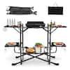 Front. Costway - Camping Kitchen Table Folding Portable Outdoor Cook Station w/ 4 Side Tables - Black.