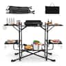Costway - Camping Kitchen Table Folding Portable Outdoor Cook Station w/ 4 Side Tables - Black