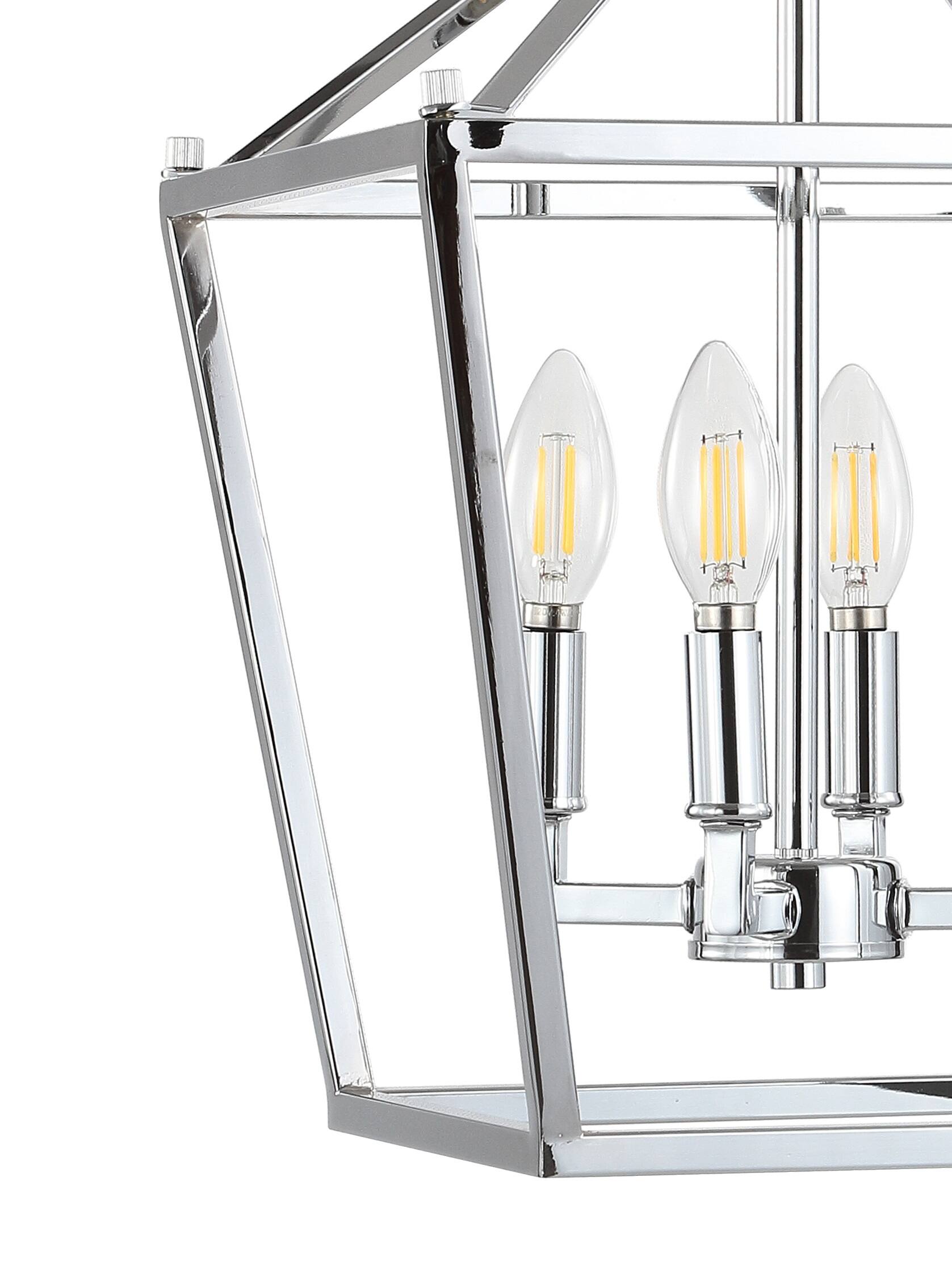 Alt View 4. Jonathan Y - Pagoda 12" 4-Light Classic Traditional Metal Cage Lantern LED Pendant, Chrome - Chrome.