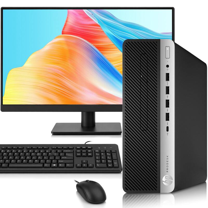 Front. HP - 800 G4 SFF Desktop PC | Intel i5-8th 3.0GHz | 8GB DDR4 RAM | 256GB SSD + 22" LED | KB & Mouse | Wi-Fi | Win11 - Black.