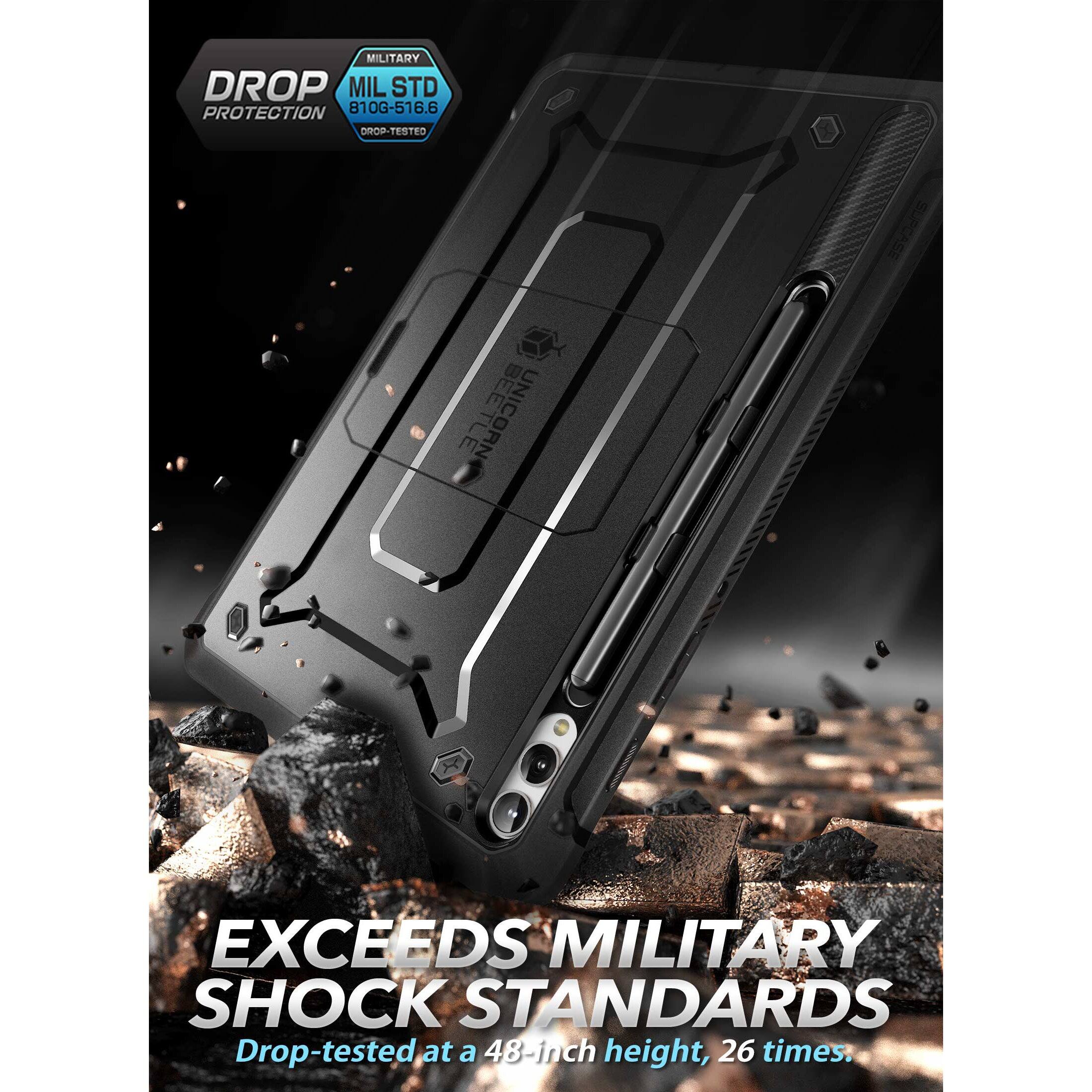 MILITARY DROP  
MIL STD 810G-516.6  
DROP-TESTED  

SUPCASE  
BEETLE  
UNICORN  

EXCEEDS MILITARY SHOCK STANDARDS  
Drop-tested at a 48-inch height, 26 times.