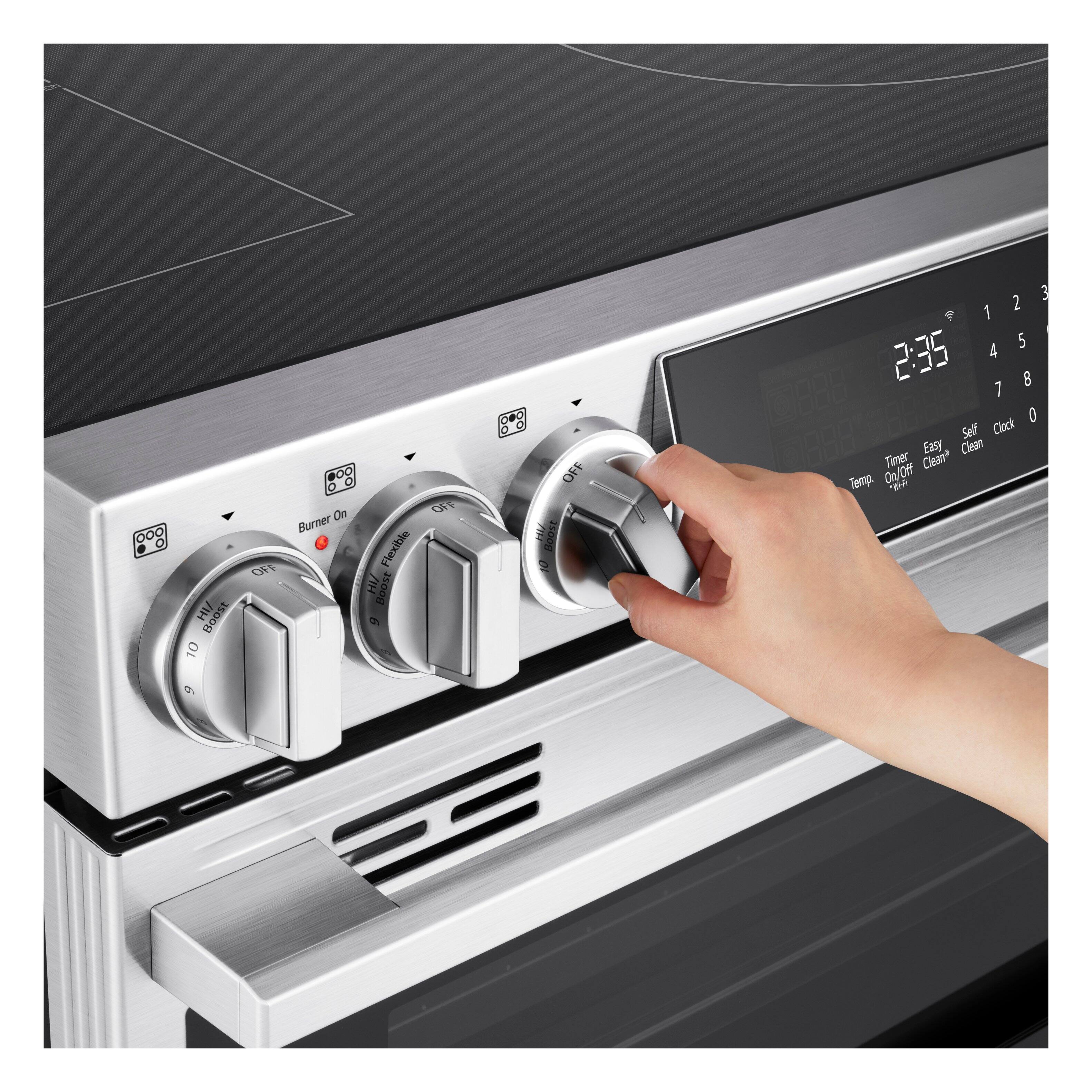 Sure, here is the corrected and grouped text from the image:

**Control Panel:**
- Burner On
- OFF
- HI Boost
- 9
- 10
- Flexible
- OFF
- 6
- CHPO
- OFF
- 10 Boost
- 2
- 3
- 123
- 1
- 2
- 45
- 5
- 2:35
- 4
- 7
- 0
- Self Clean
- Timer On/Off
- Easy Clean
- Clock

**Display:**
- 2:35
- Timer
- Temp.
- Easy Clean
- Self Clean
- Clock