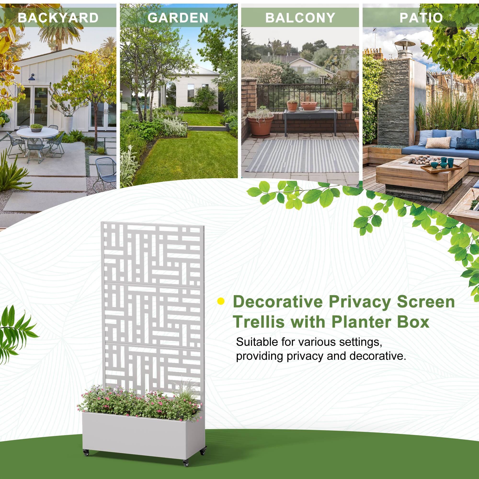 BACKYARD GARDEN BALCONY PATIO

Decorative Privacy Screen Trellis with Planter Box

Suitable for various settings, providing privacy and decorative.
