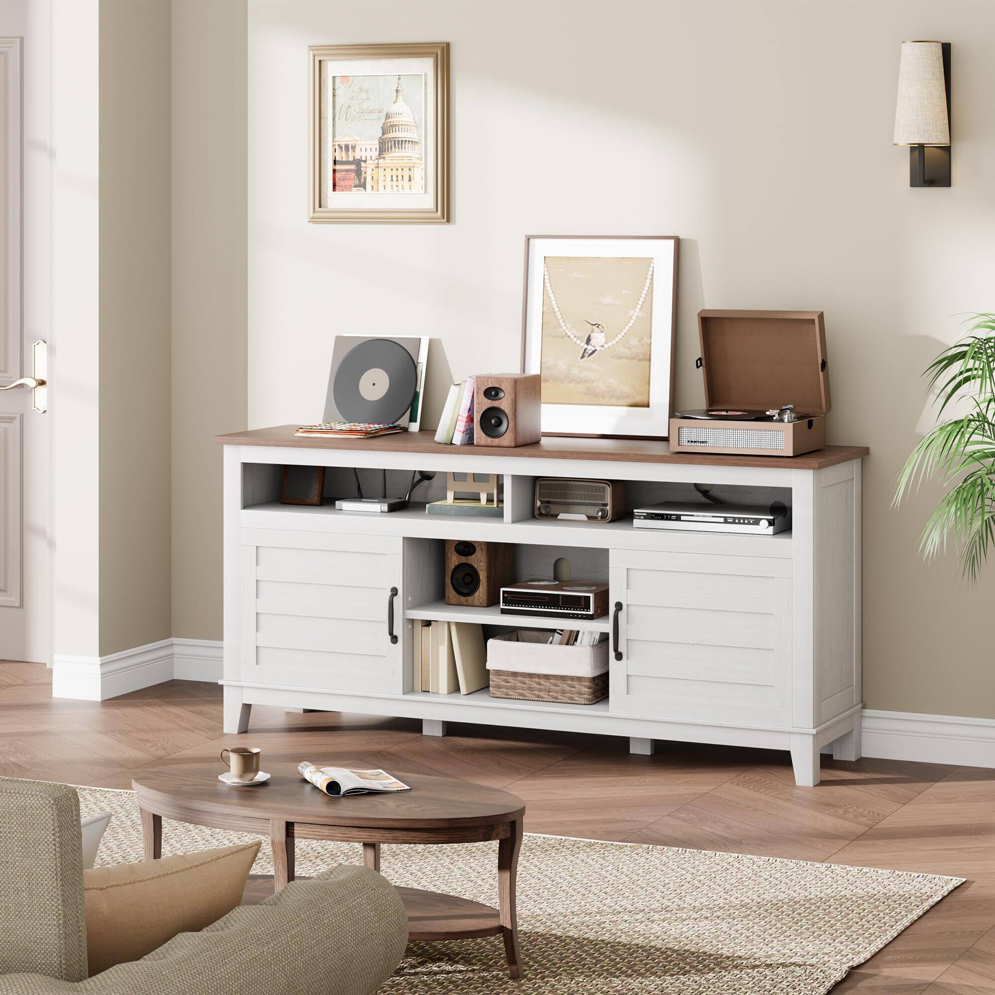 Alt View 5. Acekool - TV Stand for 63 in, Entertainment Center with Adjustable Shelves - White.