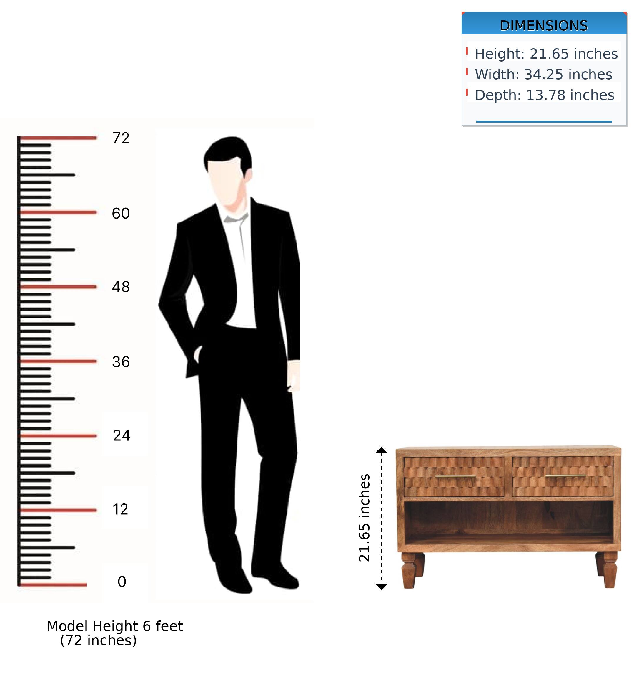 DIMENSIONS  
Height: 21.65 inches  
Width: 34.25 inches  
Depth: 13.78 inches  

72  
60  
48  
36  
24  
12  
0 inches  

Model Height 6 feet (72 inches)