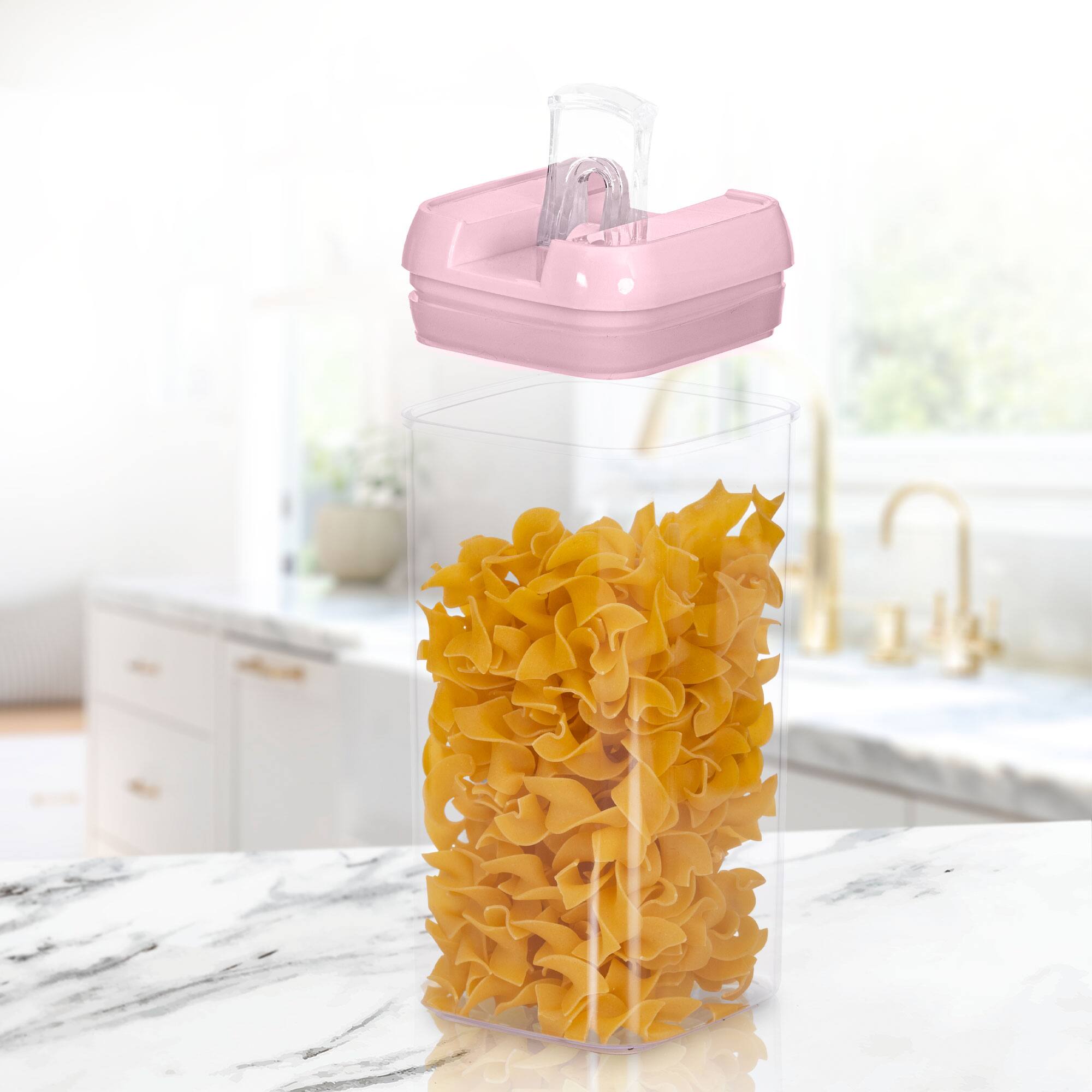 Back. Cheer Collection - 7-Piece Airtight Pantry Food Storage Container Set with Mixed Sizes, Flip-Top Lids & Reusable Labels - Pink.