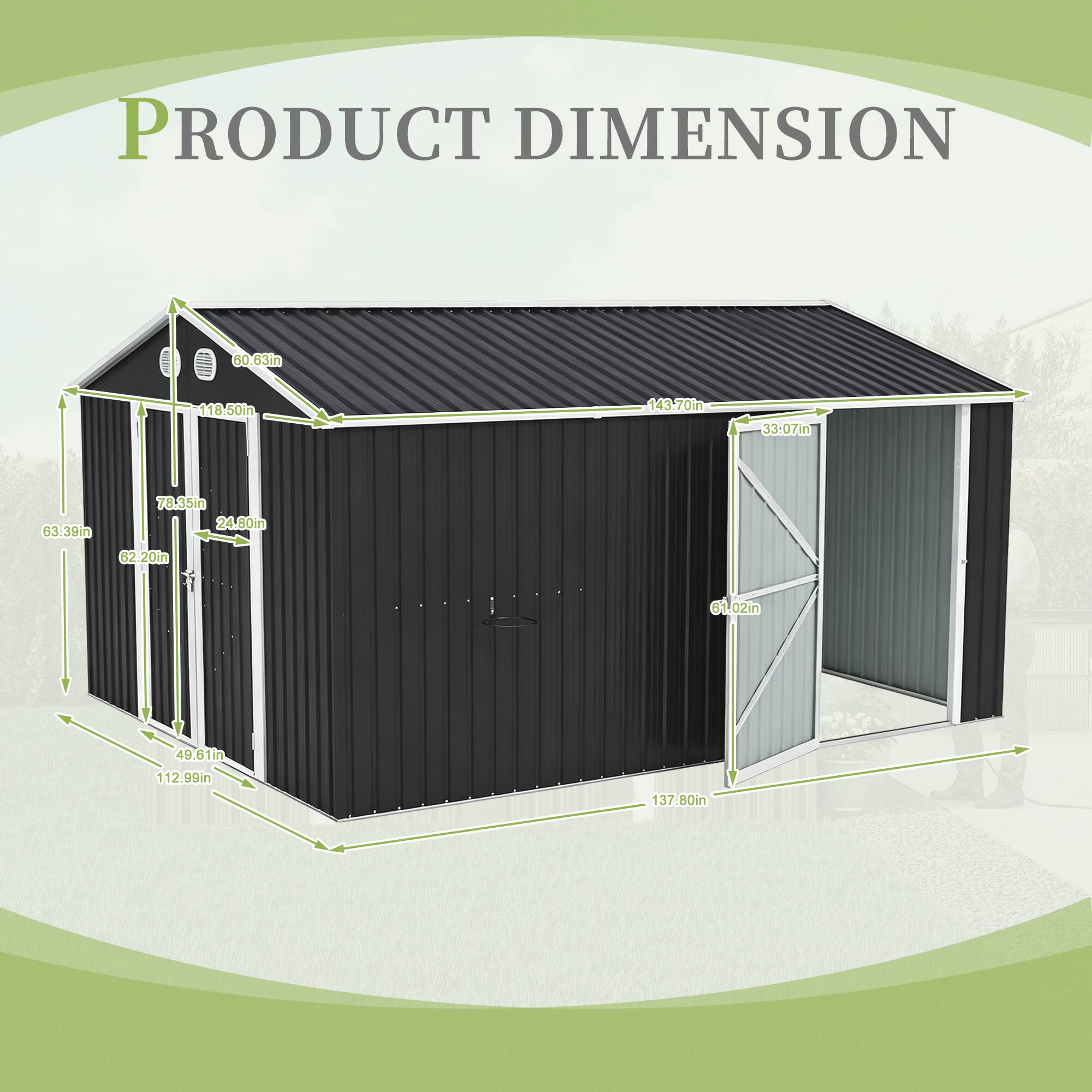 PRODUCT DIMENSION

- 60.63in
- 118.50in
- 143.70in
- 33.07in
- 63.39in
- 78.35in
- 24.80in
- 62.20in
- 61.02in
- 49.61in
- 112.99in
- 137.80in