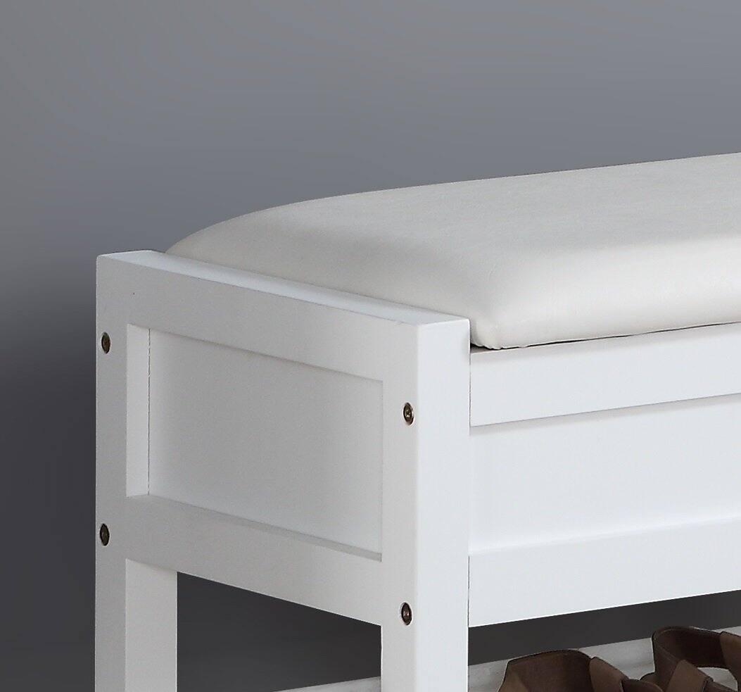 Alt View 1. JETRANSPORT - Clean White Seating Bench With Shoe Storage - White Faux Leather.