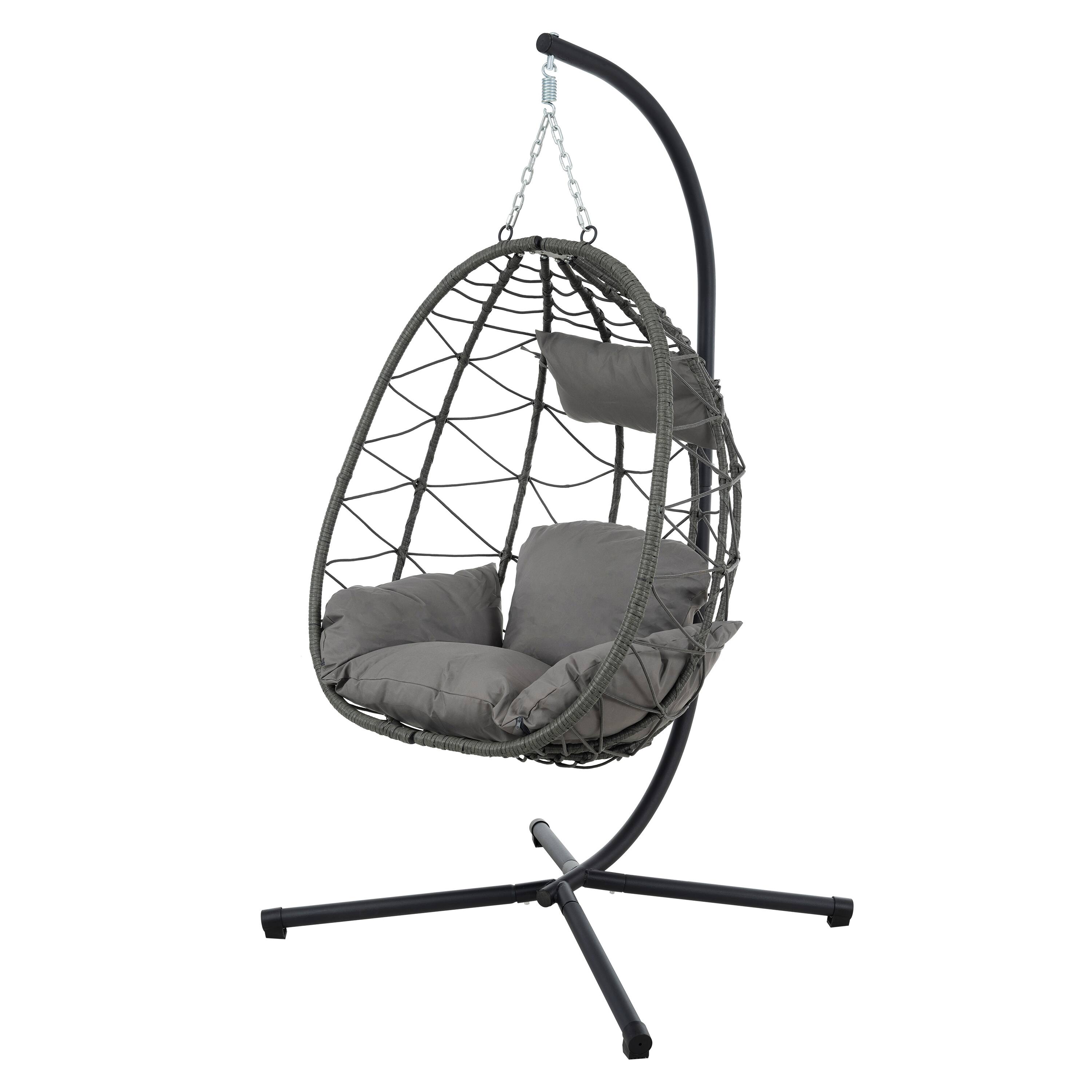 Left. APRILSOUL - Egg Chair with Stand Indoor Outdoor Swing Chair Patio Wicker Hanging Egg Chair with Stand - Brown.