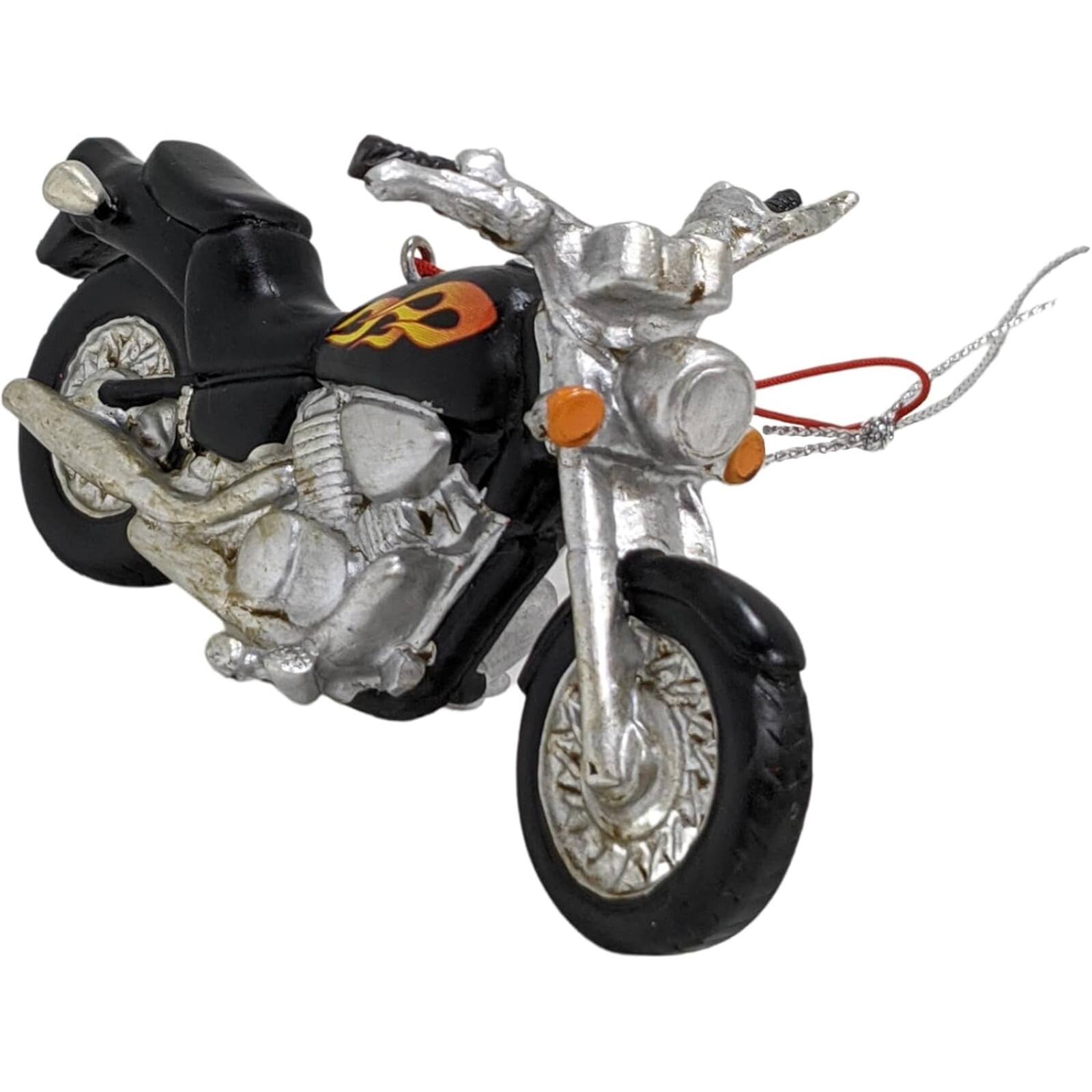 Alt View 2. Ganz - Black Motorcycle With Flames Resin Hanging Christmas Ornament 5 inch - Black.