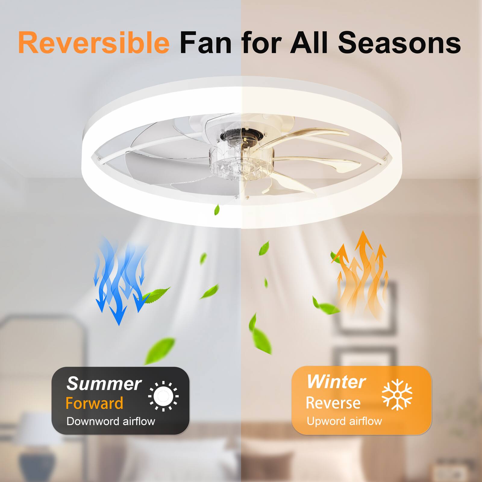 Reversible Fan for All Seasons

Summer Forward Downward airflow

Winter Reverse Upward airflow