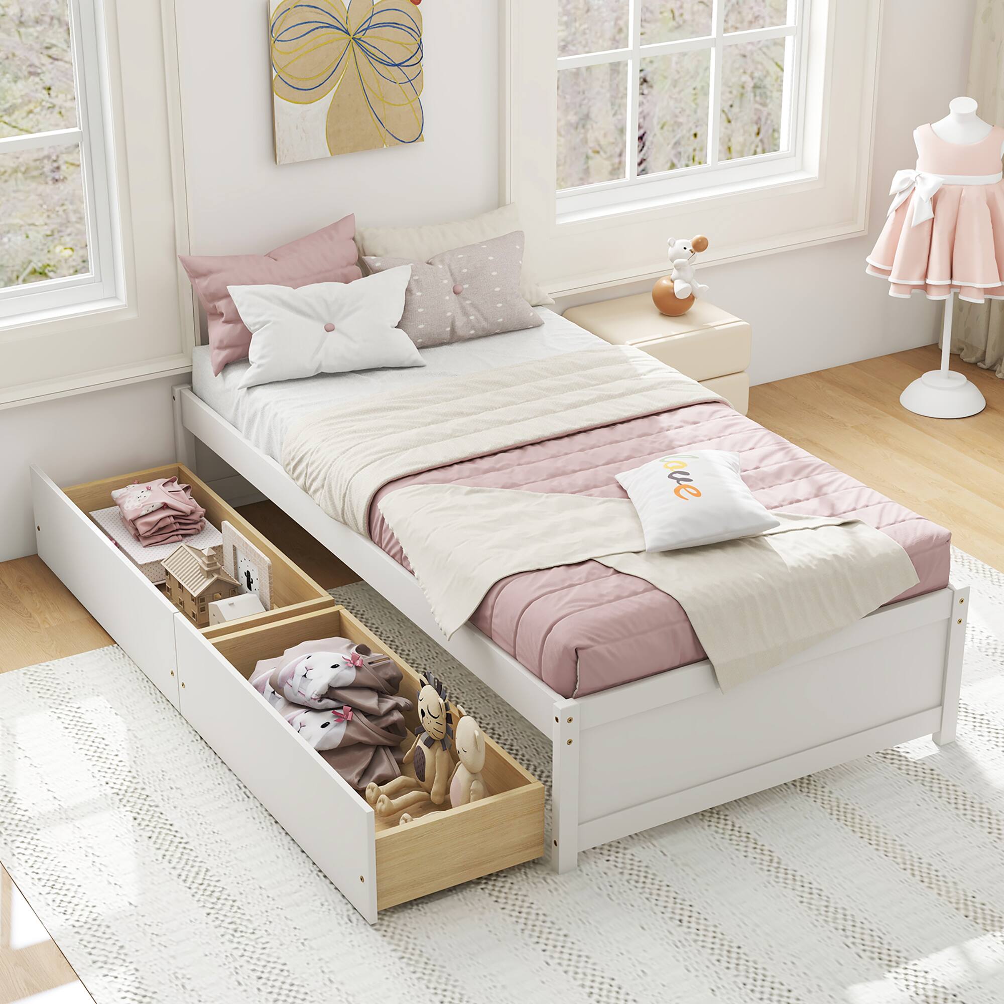 Alt View 3. Gymax - Gymax Twin Size Captain Bed w/ 2 Drawers Slats Support Twin Daybed Heavy Duty Wood White - White.