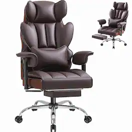 Homall - High Back Ergonomic Executive Office Chair 500 lbs Capacity with Footrest Lumbar Support Reclining Adjustable Height - Brown
