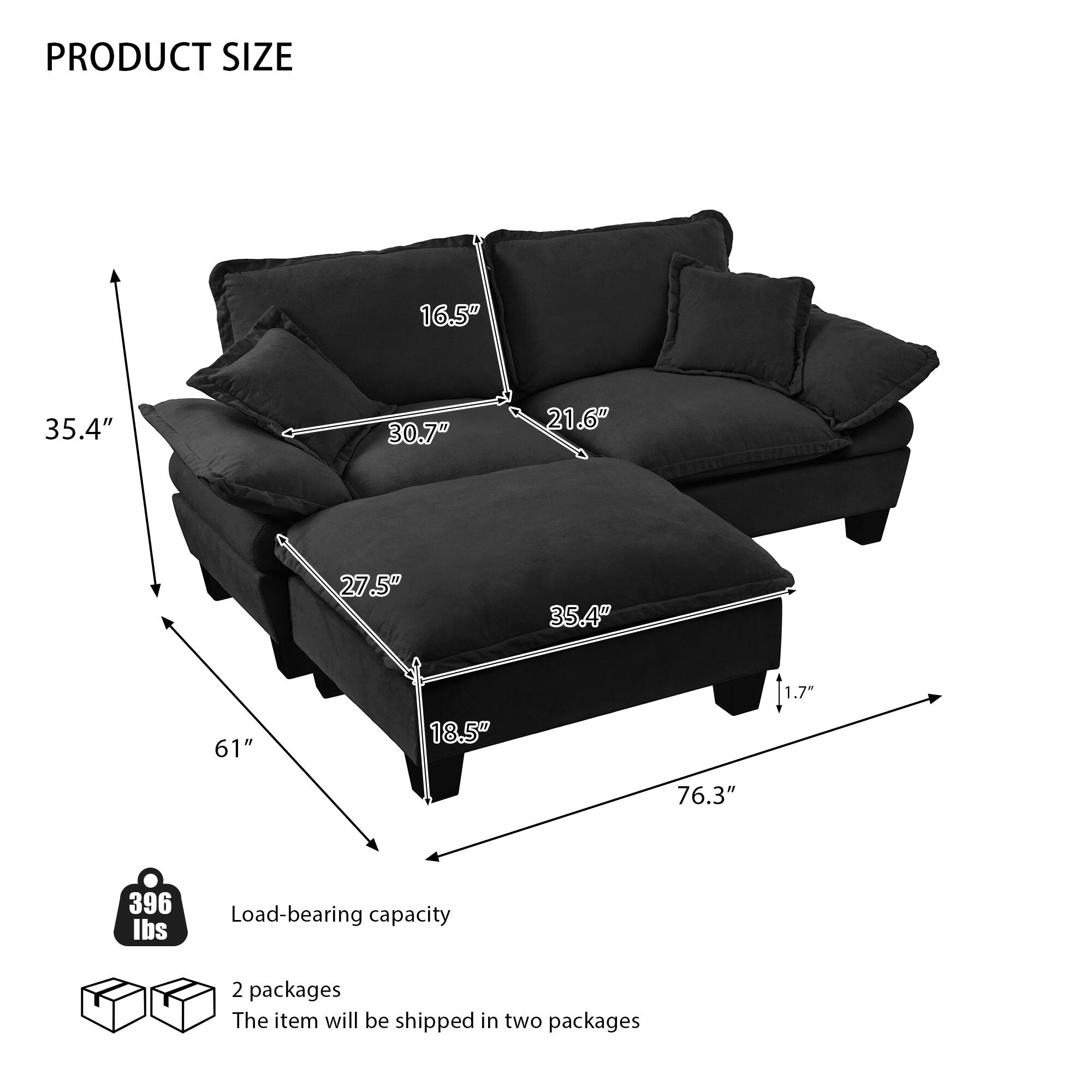 PRODUCT SIZE

- 16.5"
- 35.4"
- 30.7"
- 21.6"
- 27.5"
- 35.4"
- 61"
- 18.5"
- 1.7"
- 76.3"

Load-bearing capacity: 396 lbs

2 packages
The item will be shipped in two packages