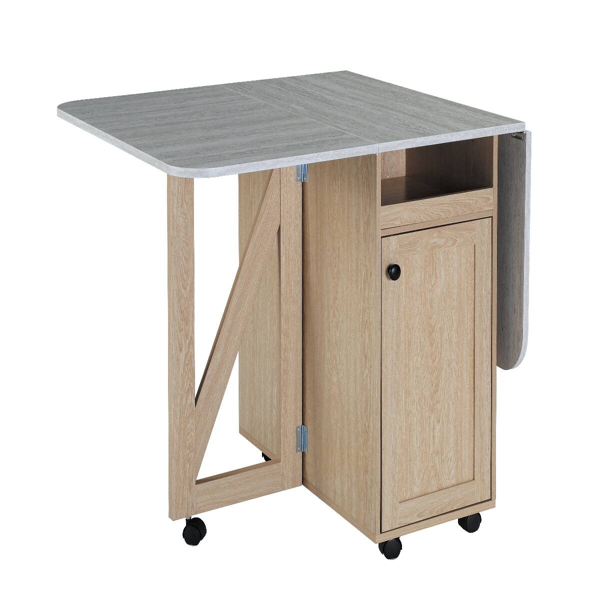 Alt View 7. Loheer - Loheer Folding Dining Table with Storage Cabinet, Rolling Kitchen Island Cart for Small Spaces - Light Oak and Slate.