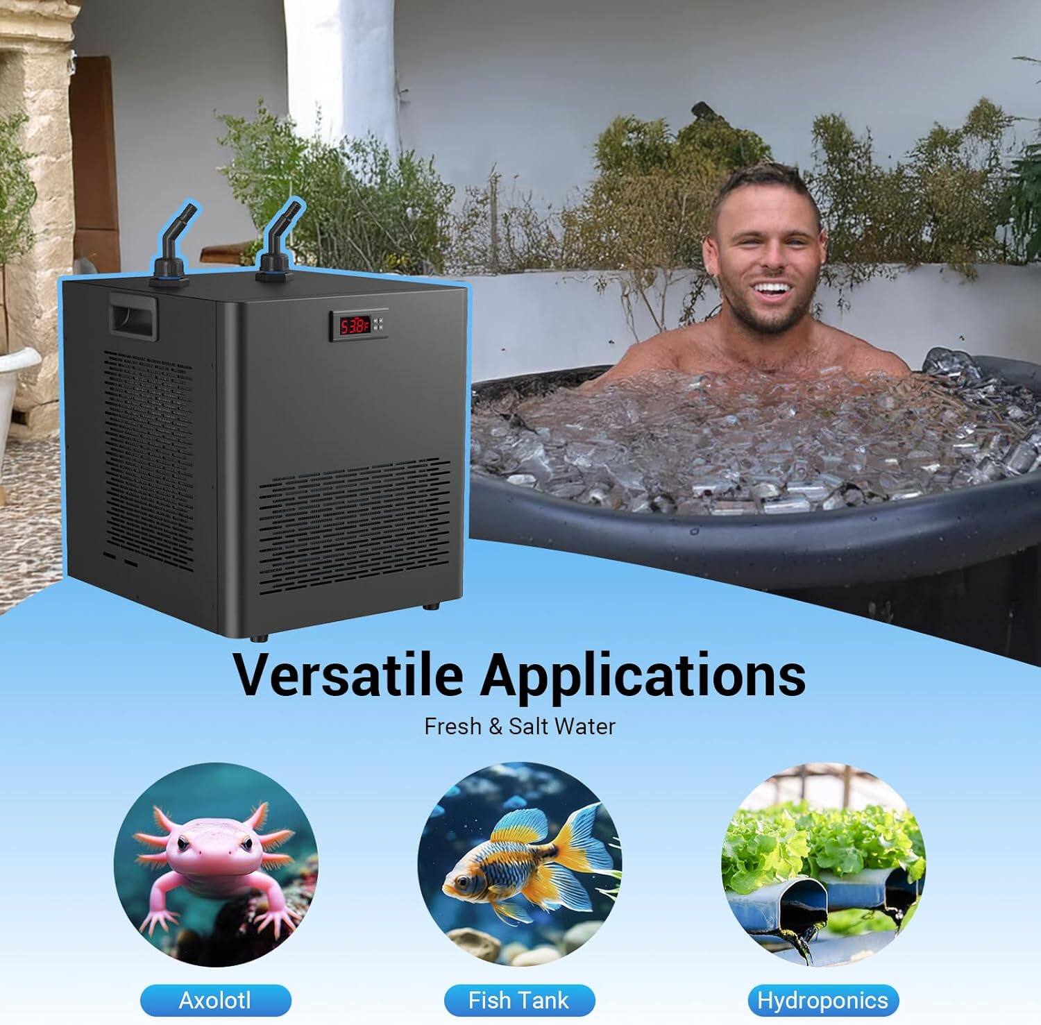 Versatile Applications  
Fresh & Salt Water  

Axolotl  
Fish Tank  
Hydroponics