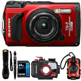 Bundle - OM System - Tough TG-7 4K Underwater Camera with Housing and 64GB Card
